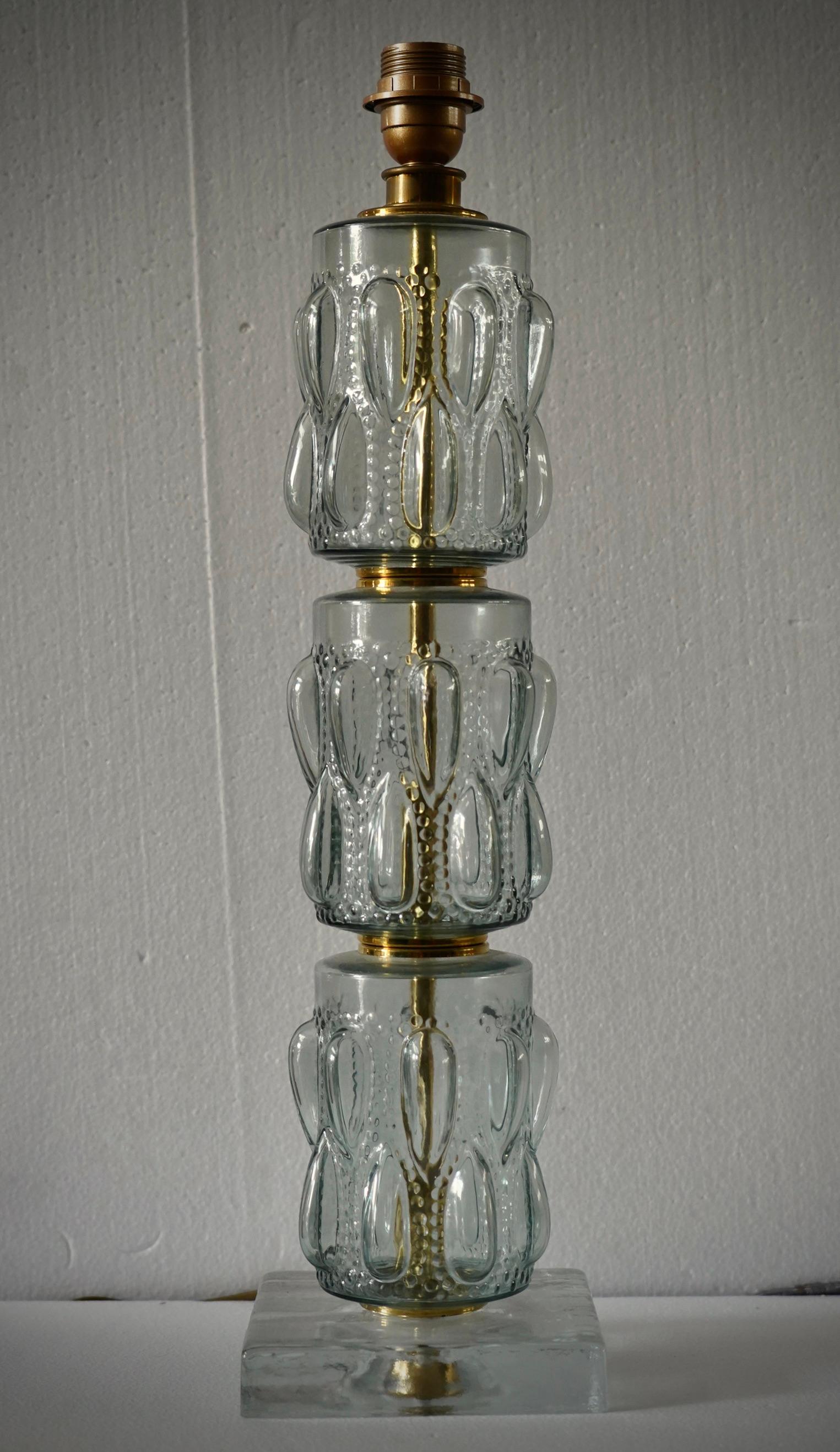 Laiton Lampe de bureau du milieu du siècle dernier en verre d'art de Murano, couleur sarcelle transparente et laiton, 2000 en vente