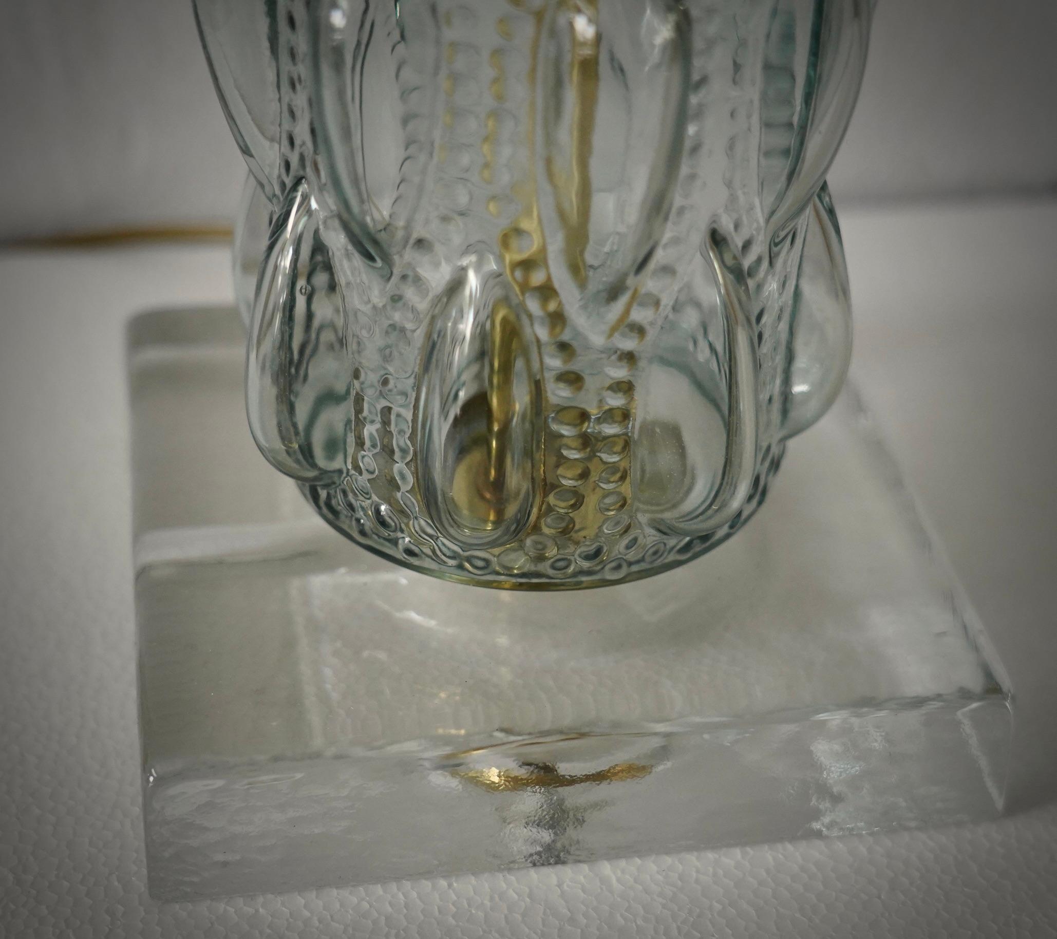 Lampe de bureau du milieu du siècle dernier en verre d'art de Murano, couleur sarcelle transparente et laiton, 2000 en vente 1