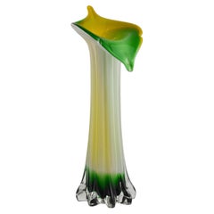 Jarrón de cristal artístico de Murano Forma orgánica verde y amarilla