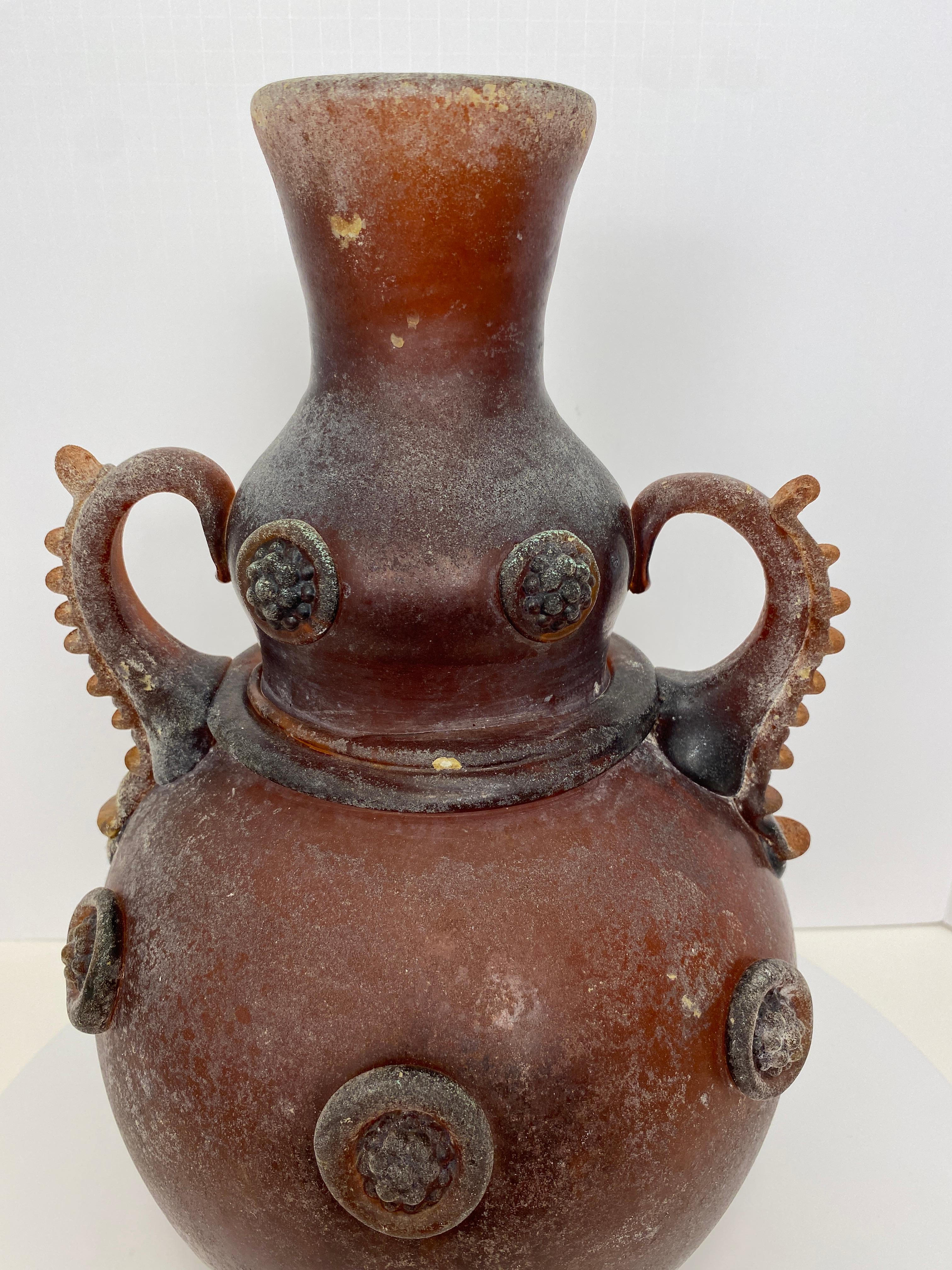 Murano Art Glass Vase with Handles, Roman Revival Style For Sale 3