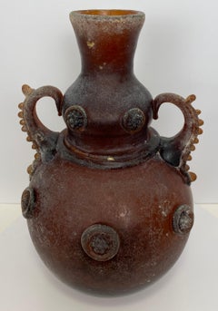 Art Deco Murano Art Glass Vase, Roman Revival Scavo Amphora with Applied Handles