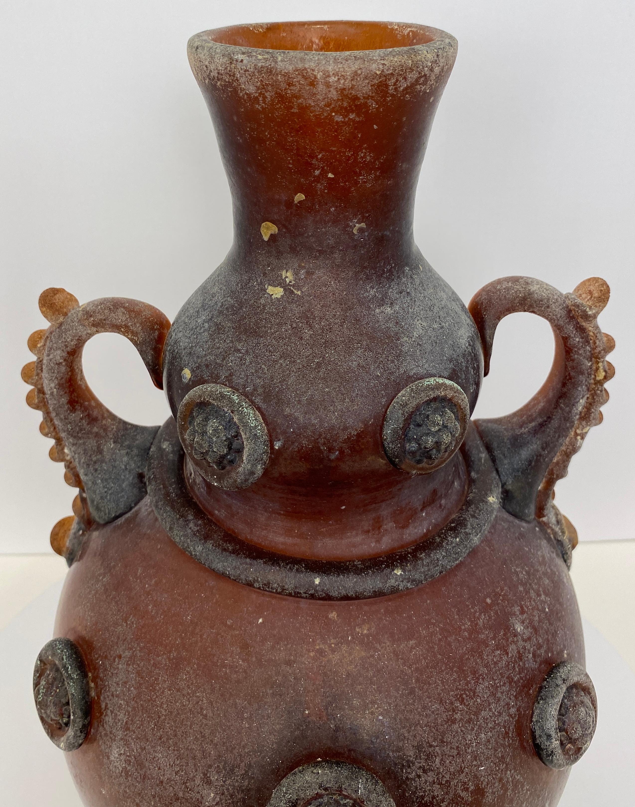 Classical Roman Murano Art Glass Vase with Handles, Roman Revival Style For Sale
