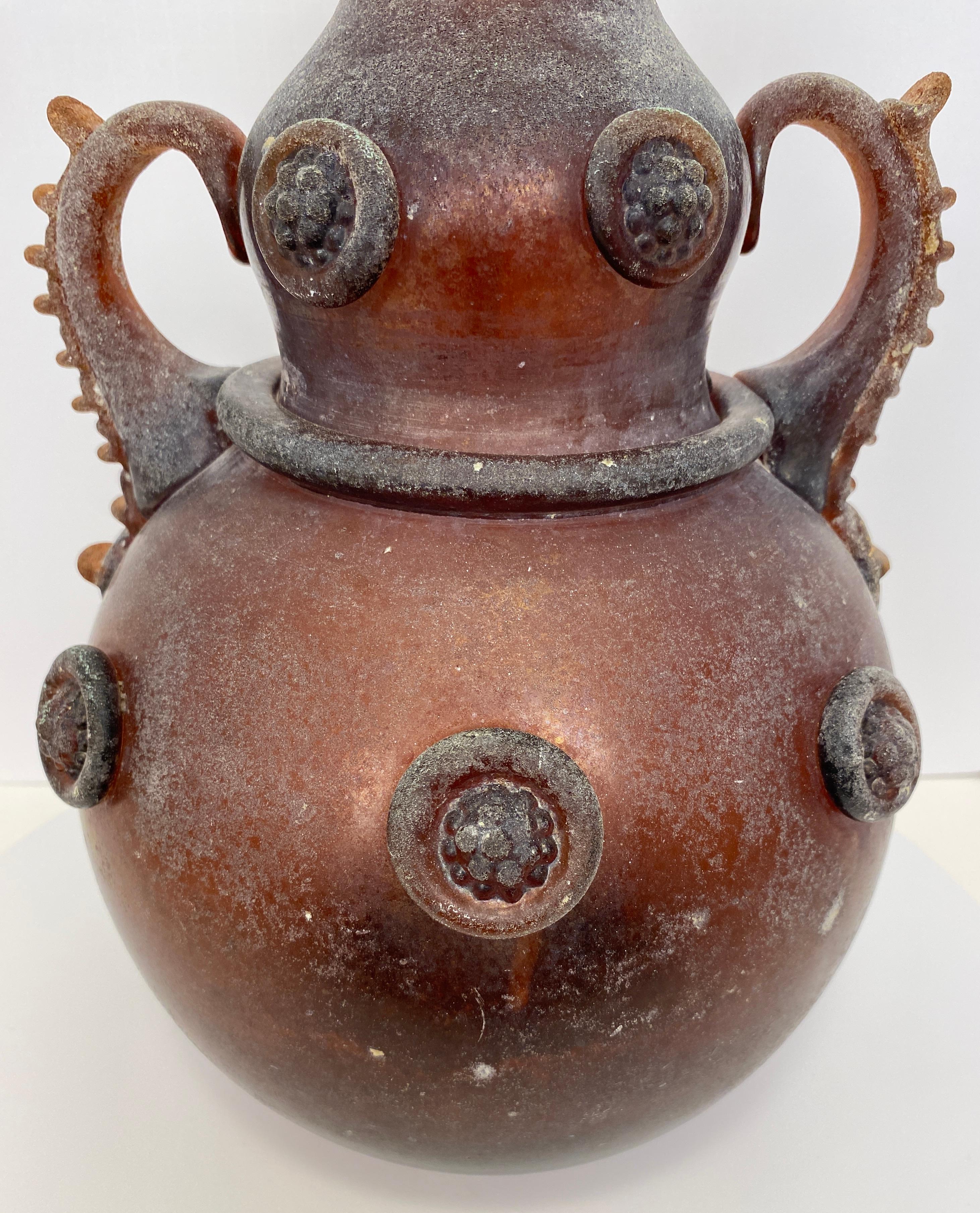 Italian Murano Art Glass Vase with Handles, Roman Revival Style For Sale