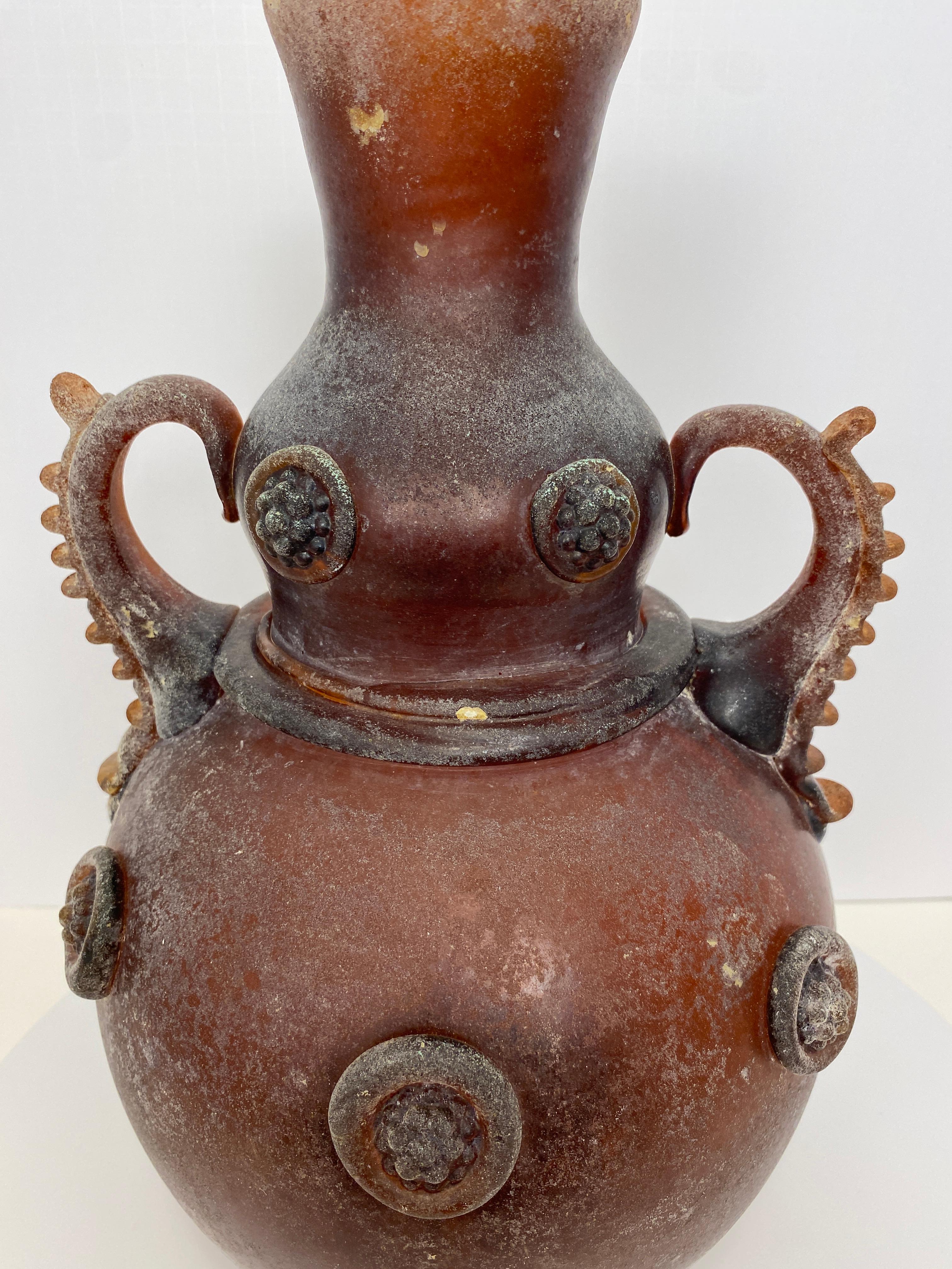 Murano Art Glass Vase with Handles, Roman Revival Style For Sale 2