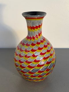 Murano Art Glass Vase with Red, Yellow, and White Spiral Design