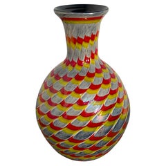 Murano Art Glass Vase with Red, Yellow, and White Spiral Design