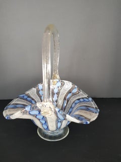 Murano Art Glass Venetian Basket Bowl Latticino Zanfirico Victorian Canes Italy