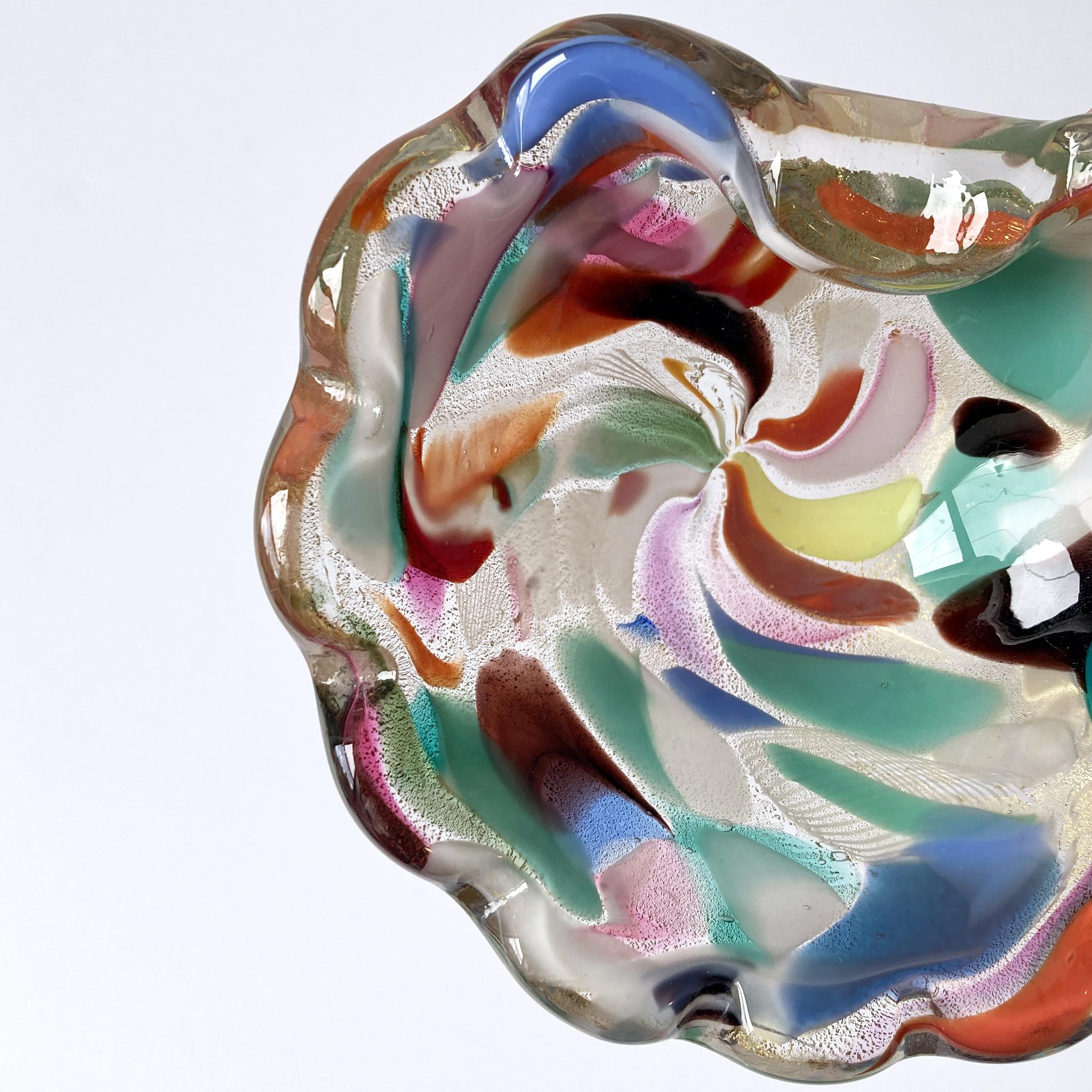 Mid-Century Modern Murano Art Glass Vide Poche, AVEM, Tutti Frutti Multicolor  For Sale