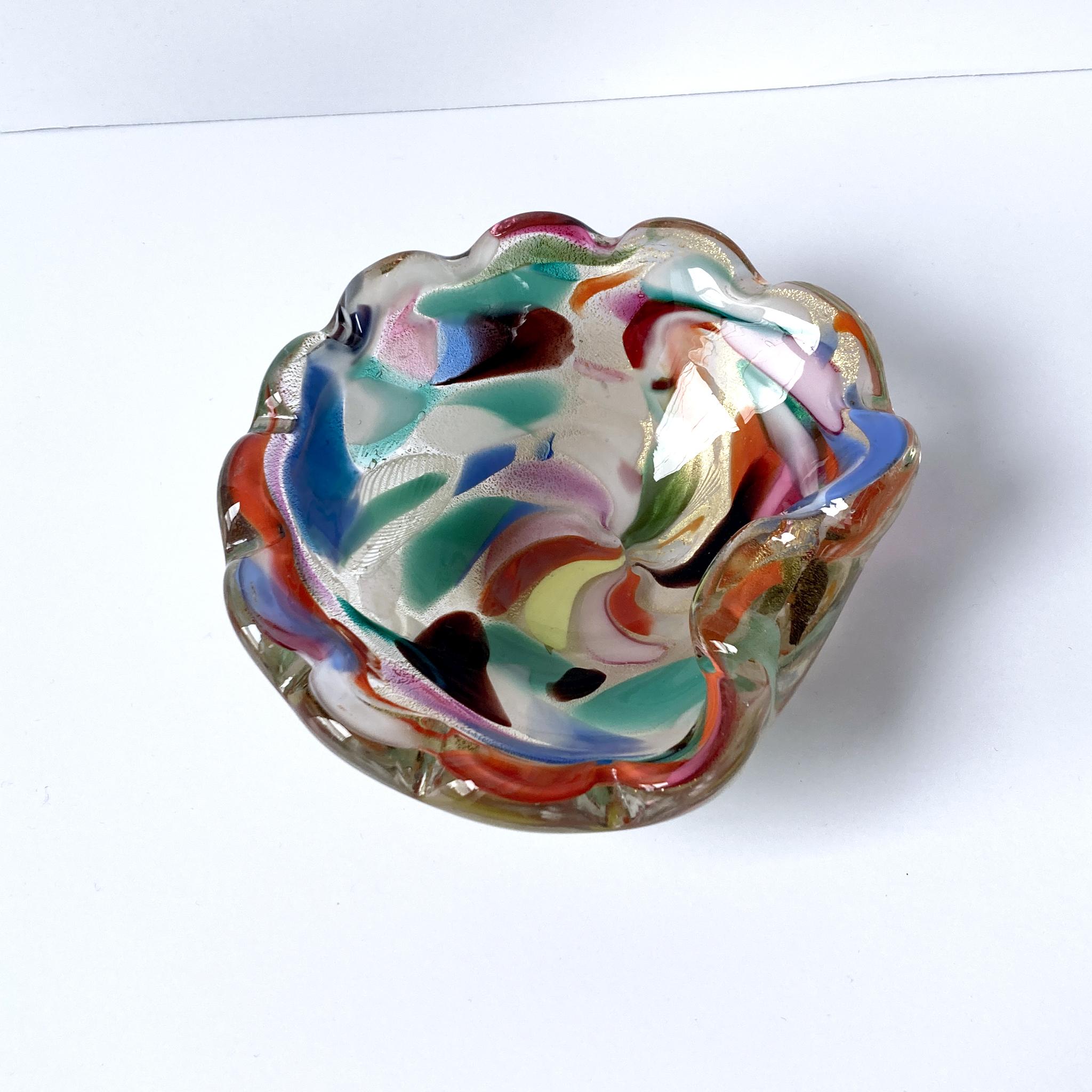 Mid-Century Modern Murano Art Glass Vide Poche, AVEM, Tutti Frutti Multicolor  For Sale