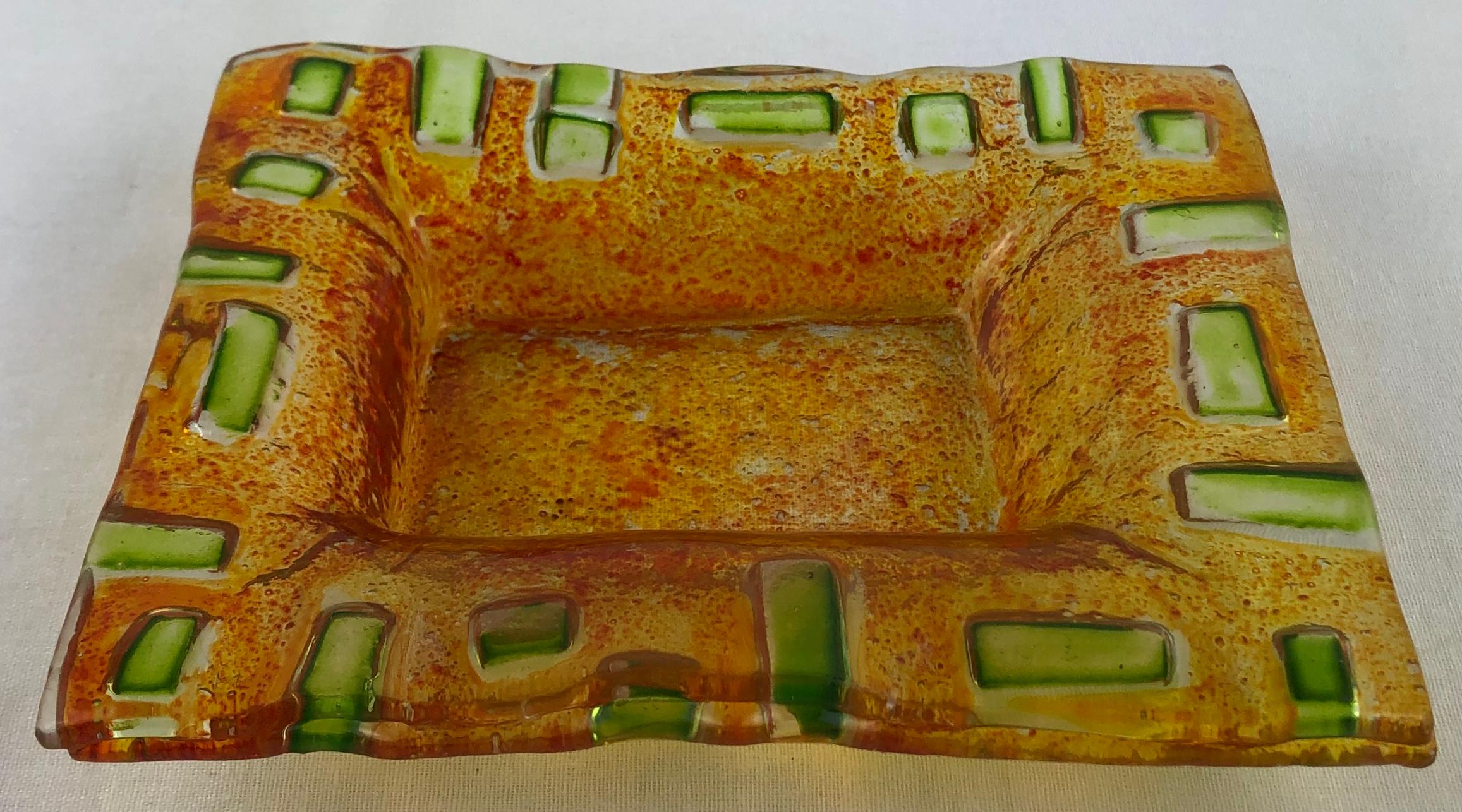 Murano Art Glass Vide Poche, Stunning Orange and Green Colors, 1950s In Good Condition For Sale In Miami, FL