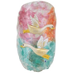 Murano art glass wall scone decoration representing ducks