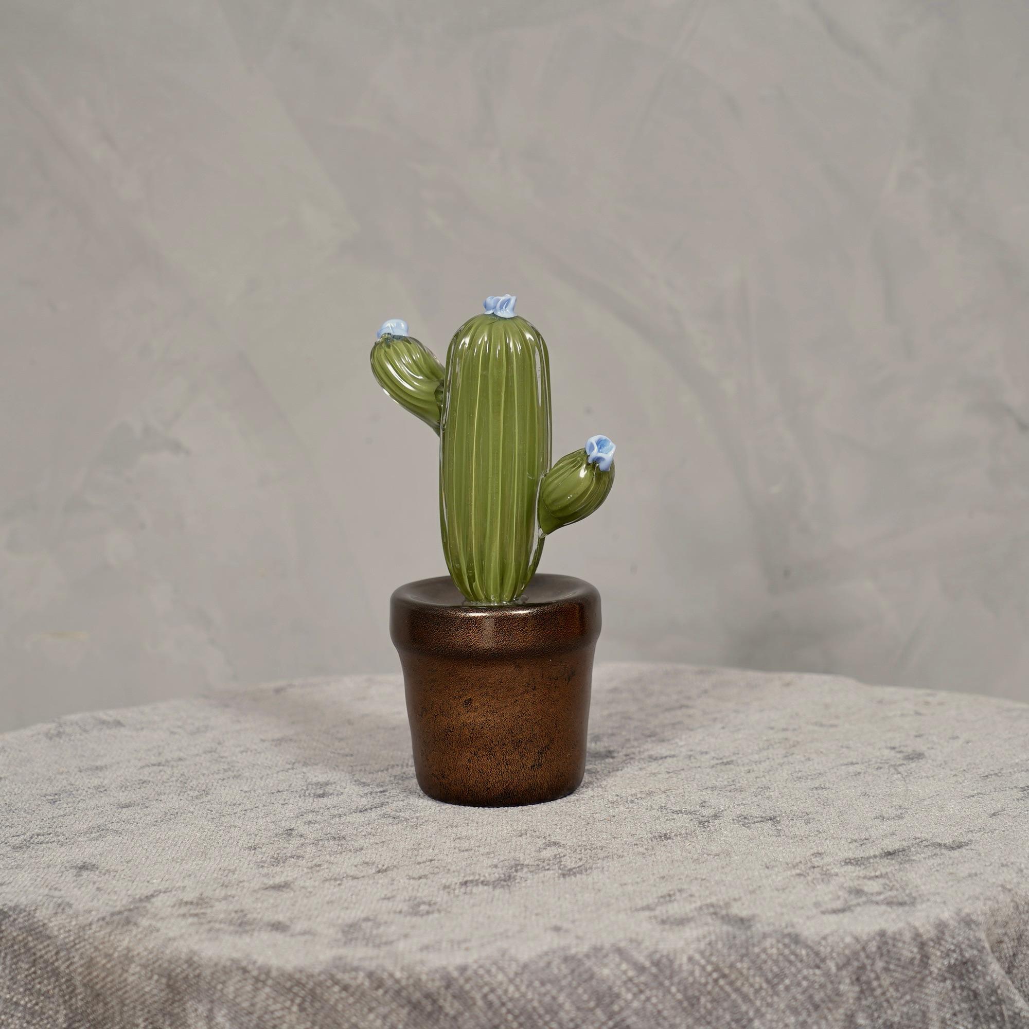 Italian Murano Art Glass Water Green Cactus Plant, 1990 For Sale