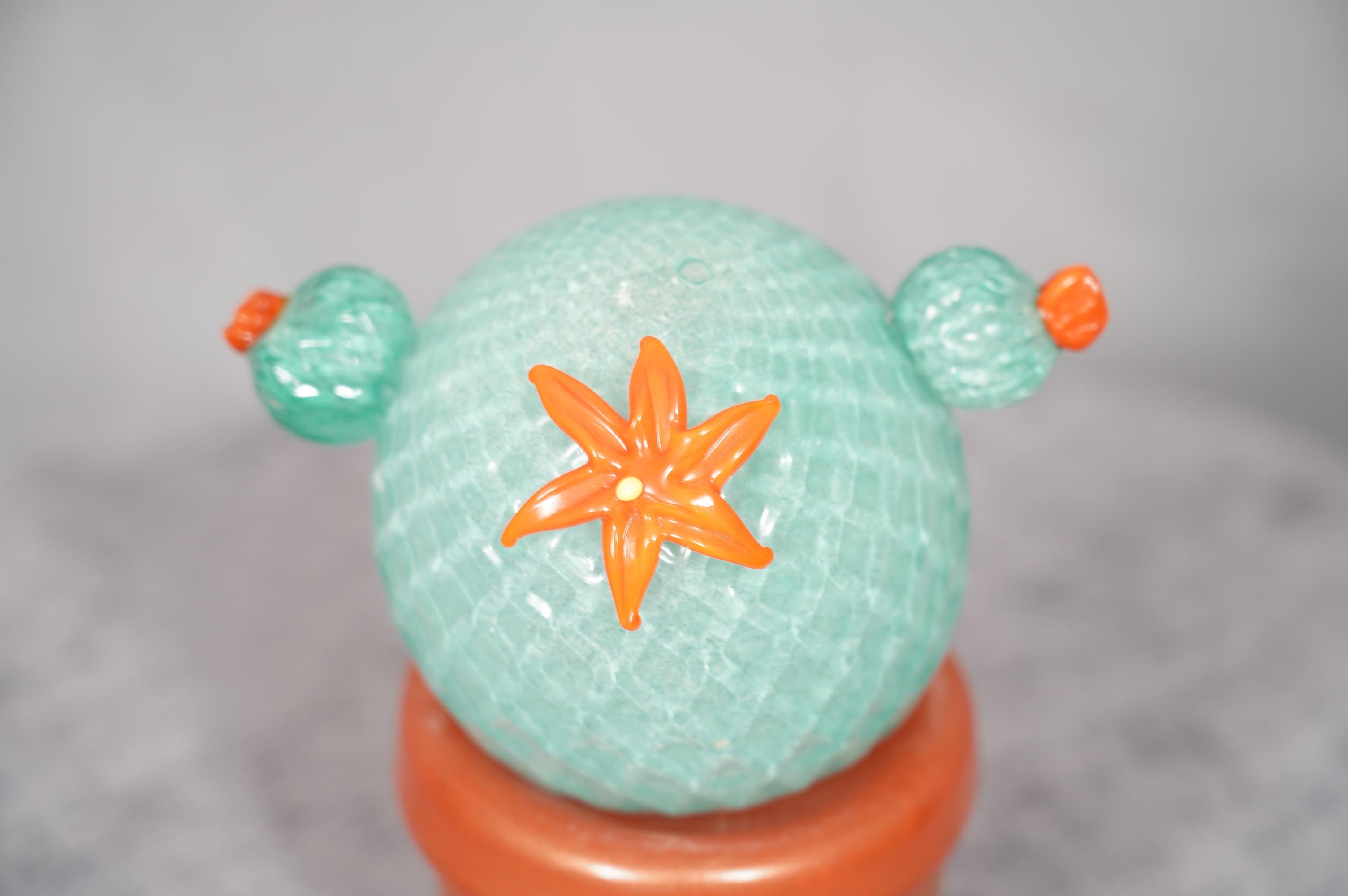 Italiano Pianta di cactus verde acqua in vetro artistico di Murano, 1990 in vendita