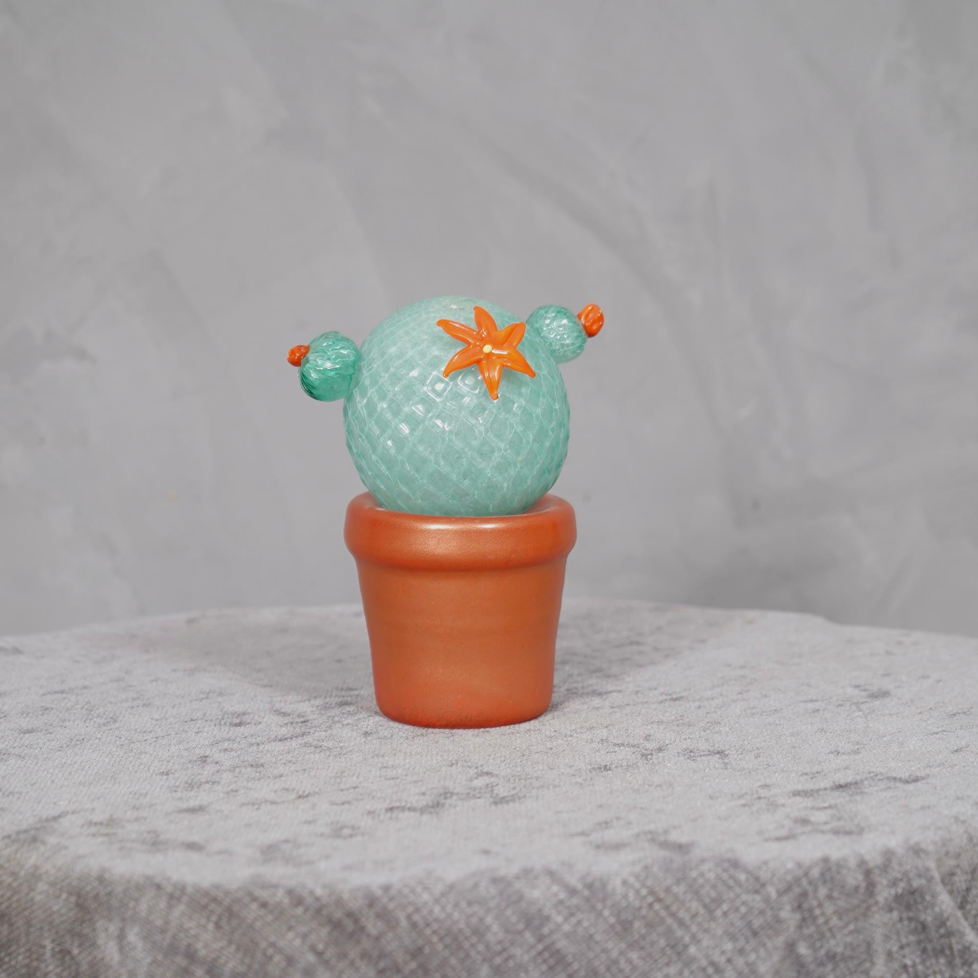 Murano Art Glass Water Green Cactus Plant, 1990 In Good Condition For Sale In Rome, IT
