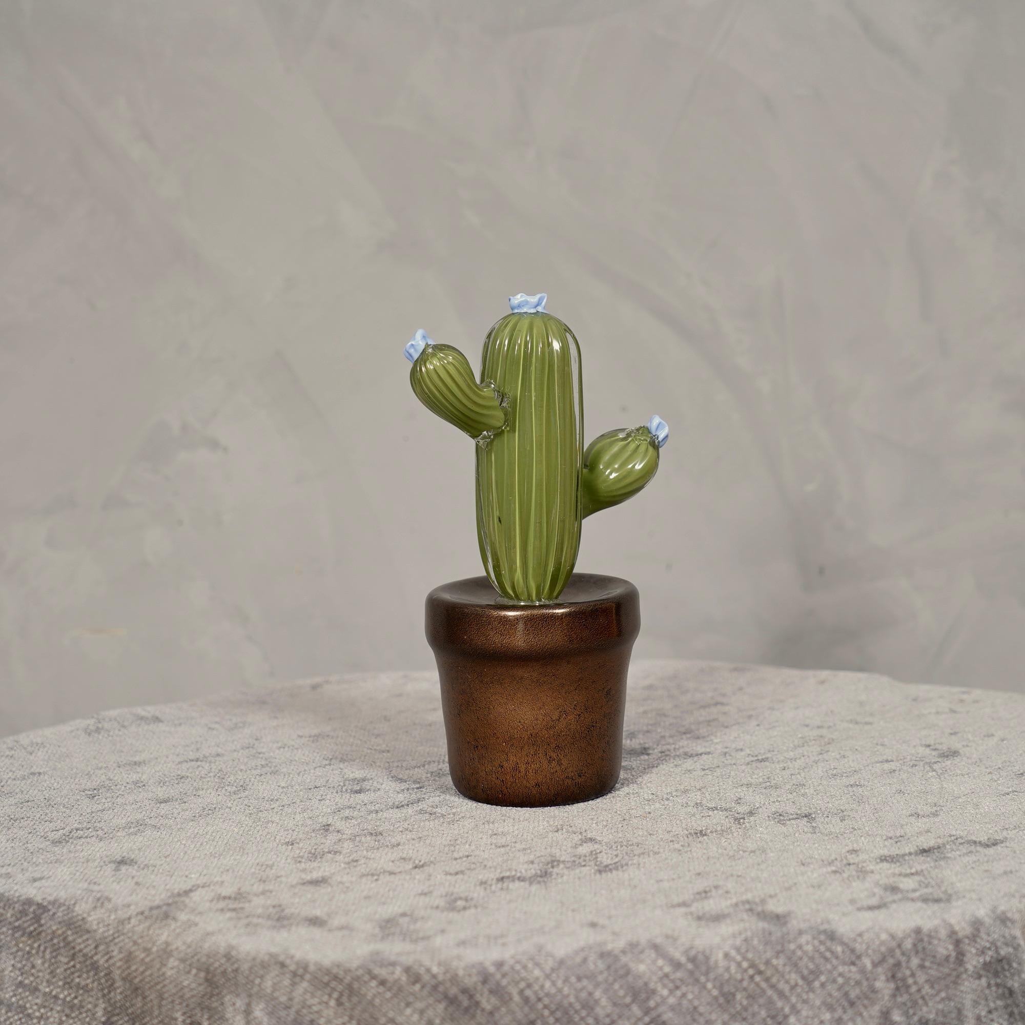 Late 20th Century Murano Art Glass Water Green Cactus Plant, 1990 For Sale