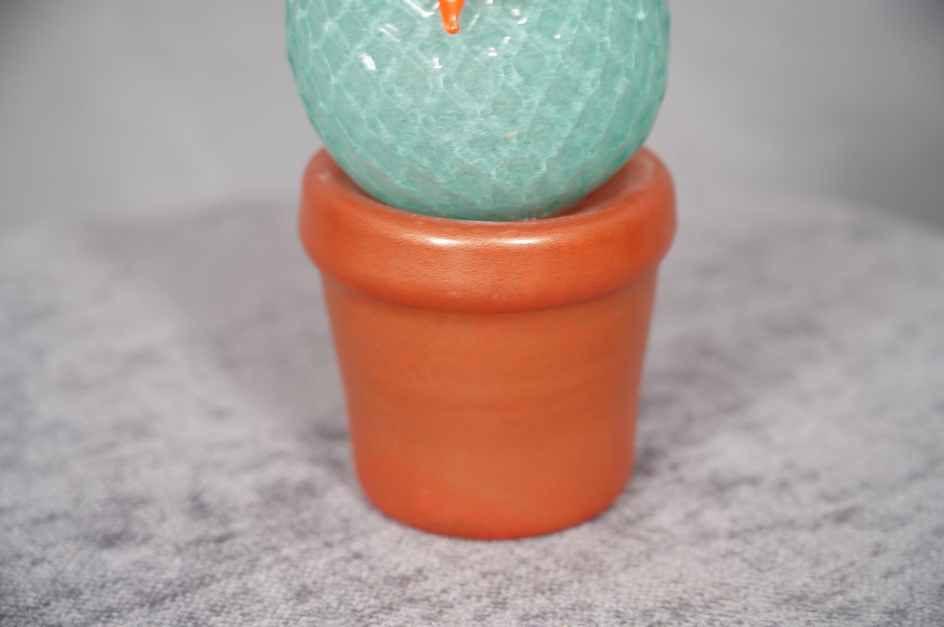 Fine XX secolo Pianta di cactus verde acqua in vetro artistico di Murano, 1990 in vendita