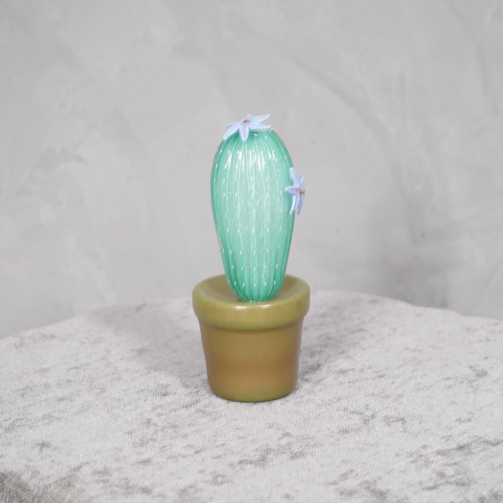 Murano Glass Murano Art Glass Water Green Cactus Plant, 1990 For Sale