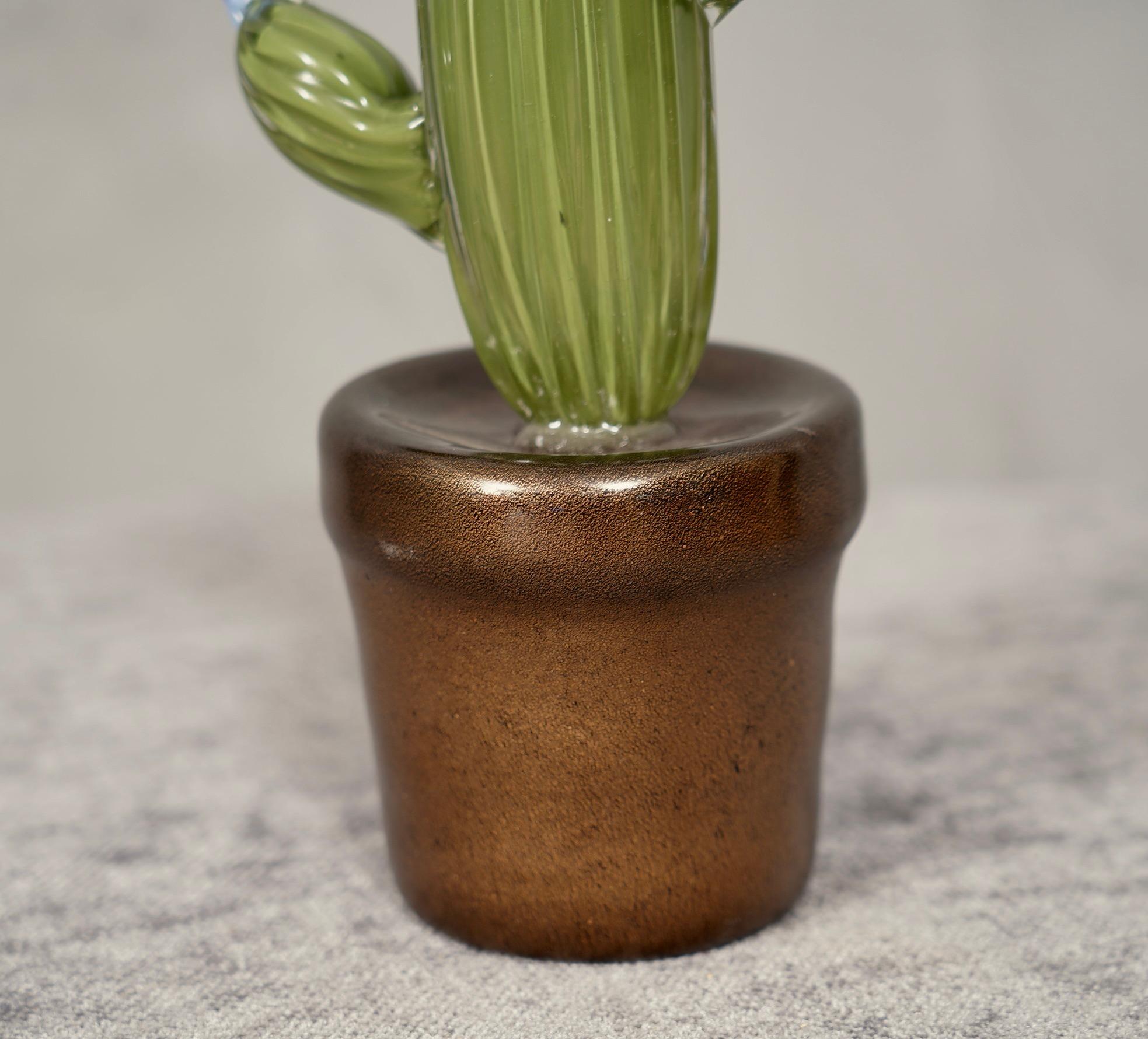 Vetro di Murano Pianta di cactus verde acqua in vetro artistico di Murano, 1990 in vendita