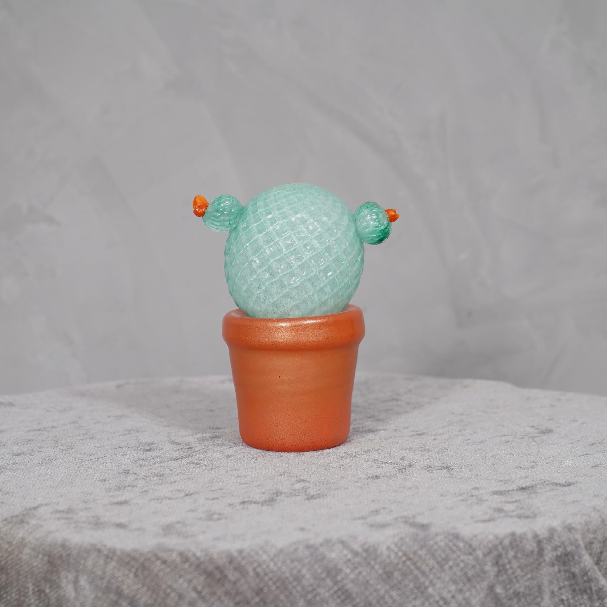 Vetro di Murano Pianta di cactus verde acqua in vetro artistico di Murano, 1990 in vendita