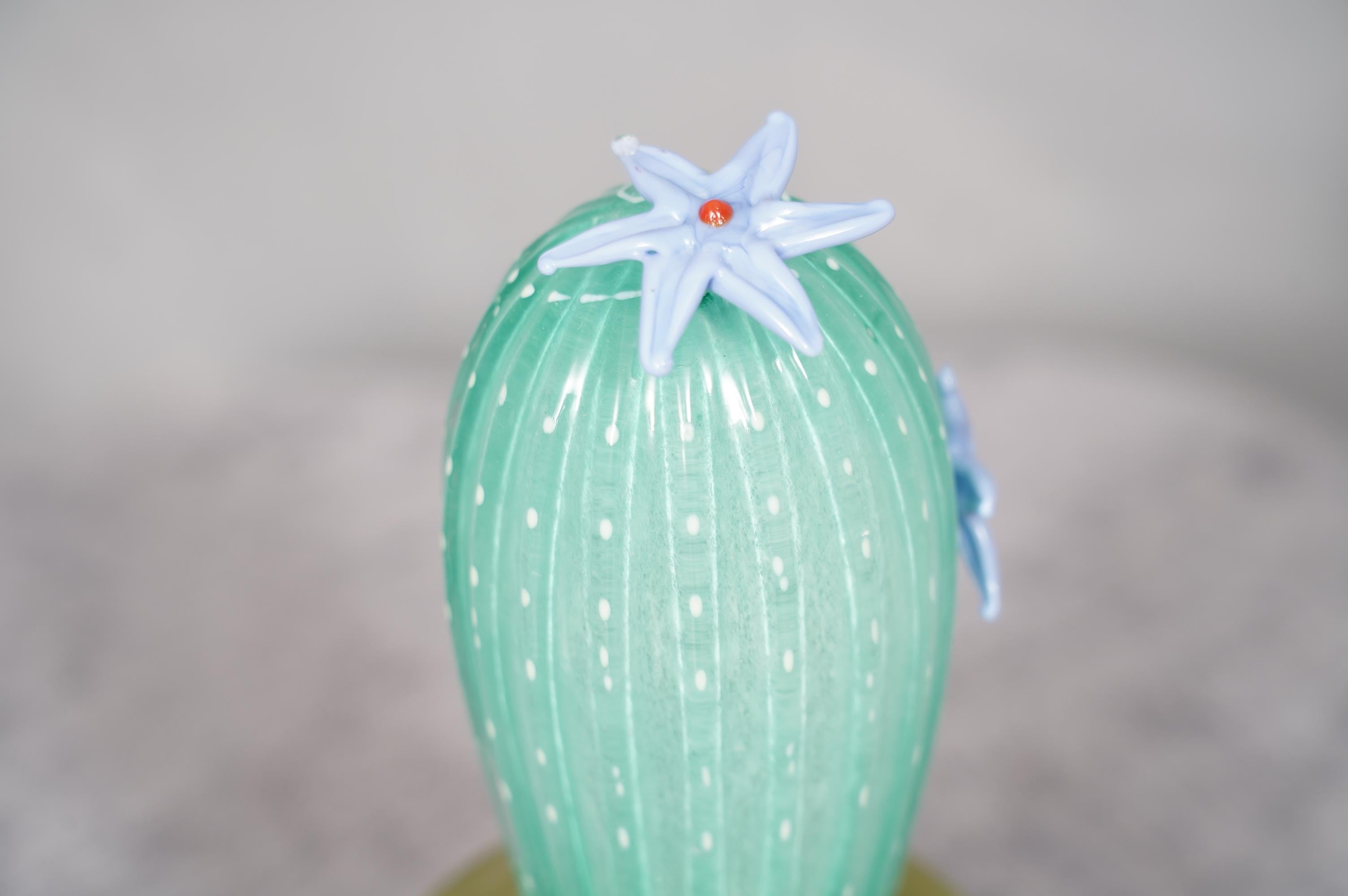 Murano Art Glass Water Green Cactus Plant, 1990 For Sale 1