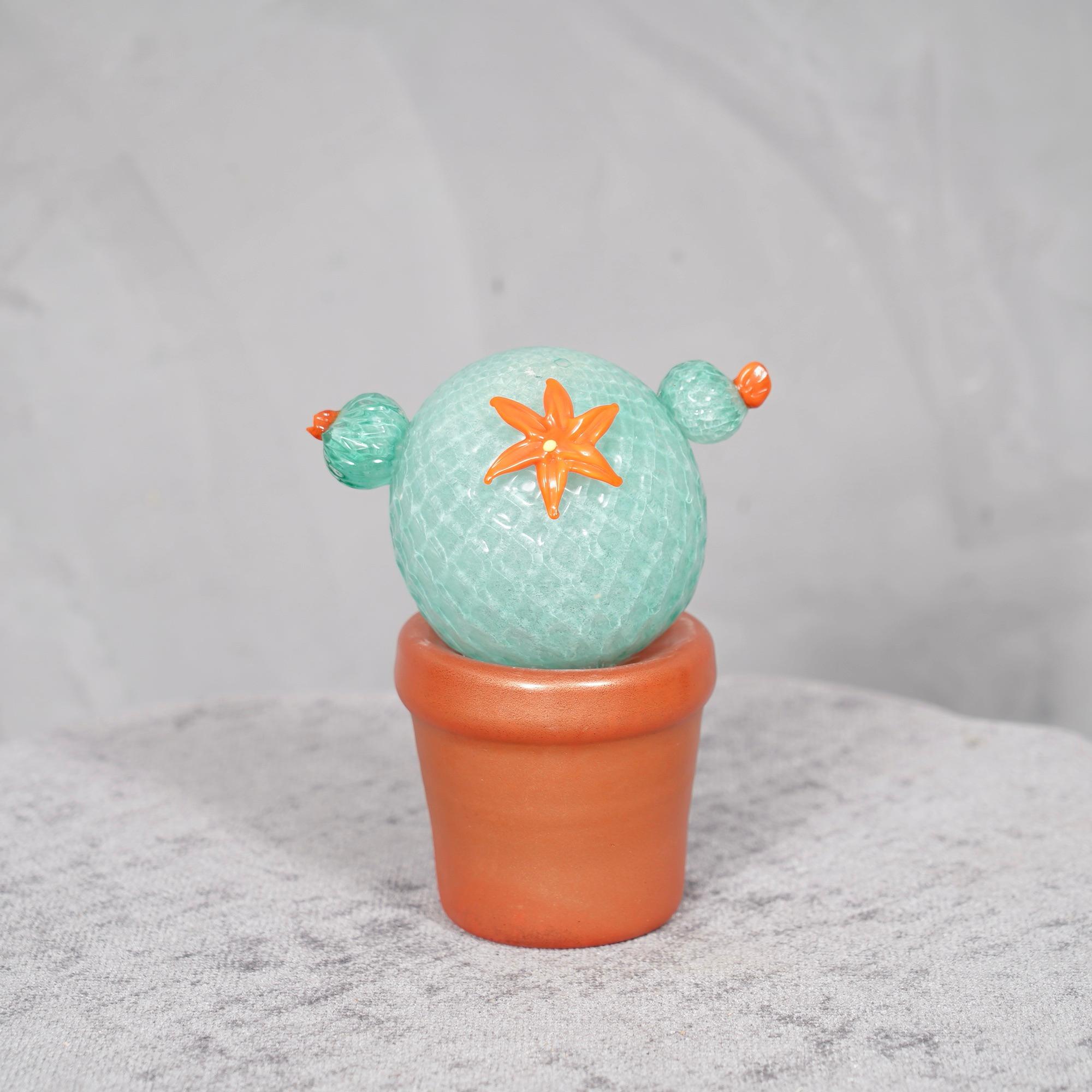 Pianta di cactus verde acqua in vetro artistico di Murano, 1990 in vendita 1