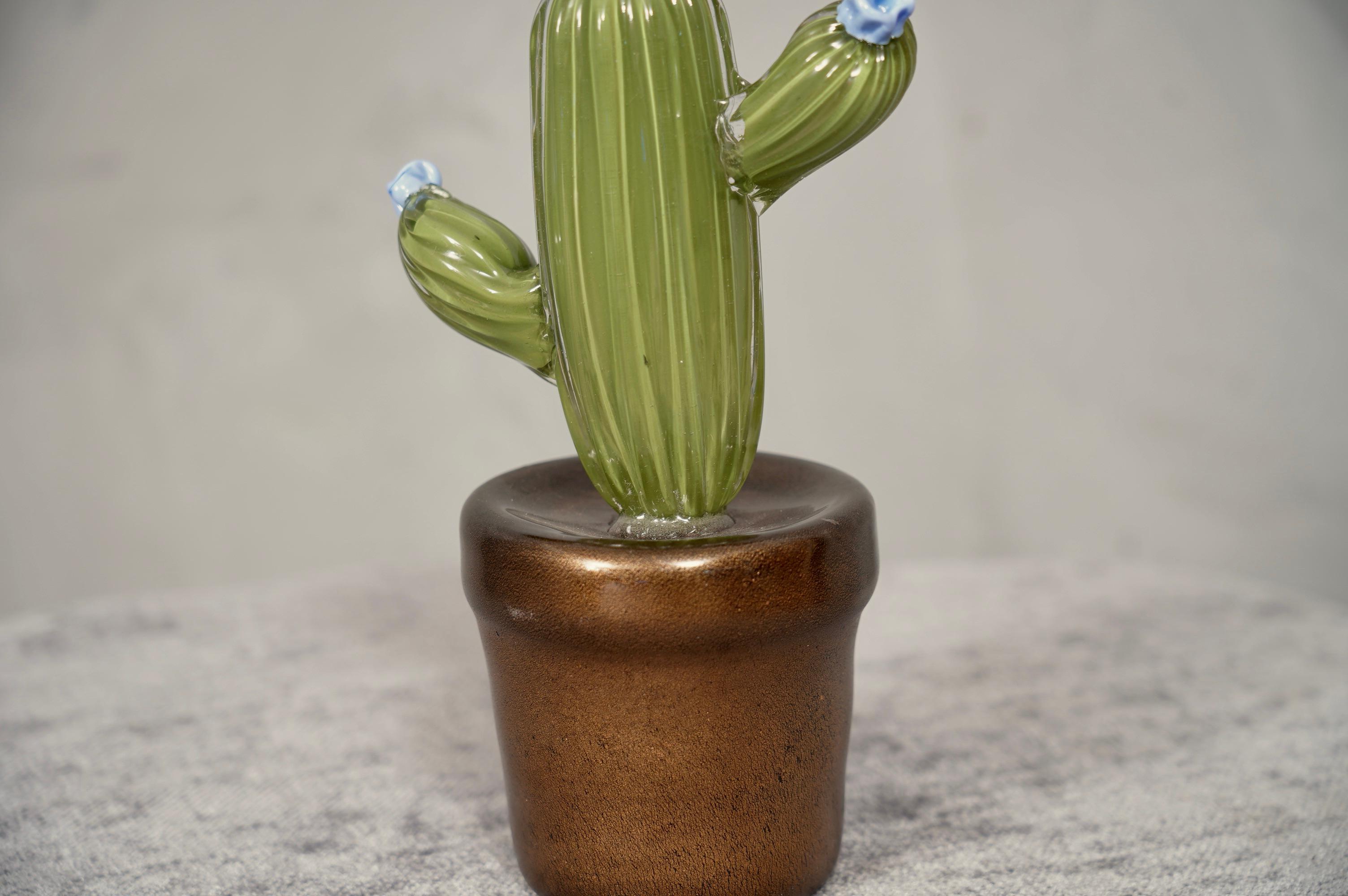 Cactus en verre d'art de Murano vert d'eau, 1990 en vente 2