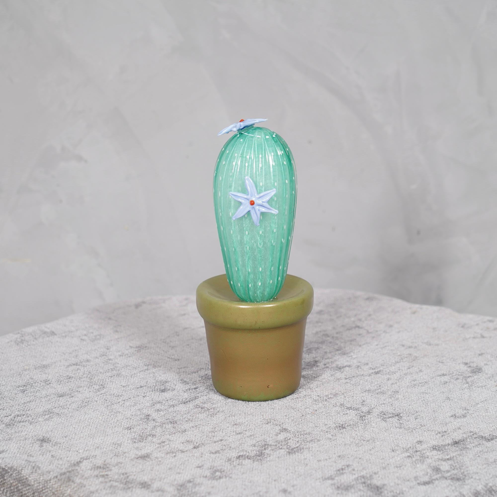 Murano Art Glass Water Green Cactus Plant, 1990 For Sale 2