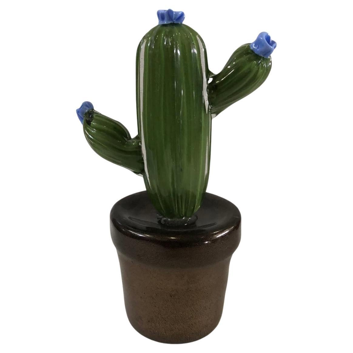 Murano Art Glass Water Green Cactus Plant, 1990 For Sale