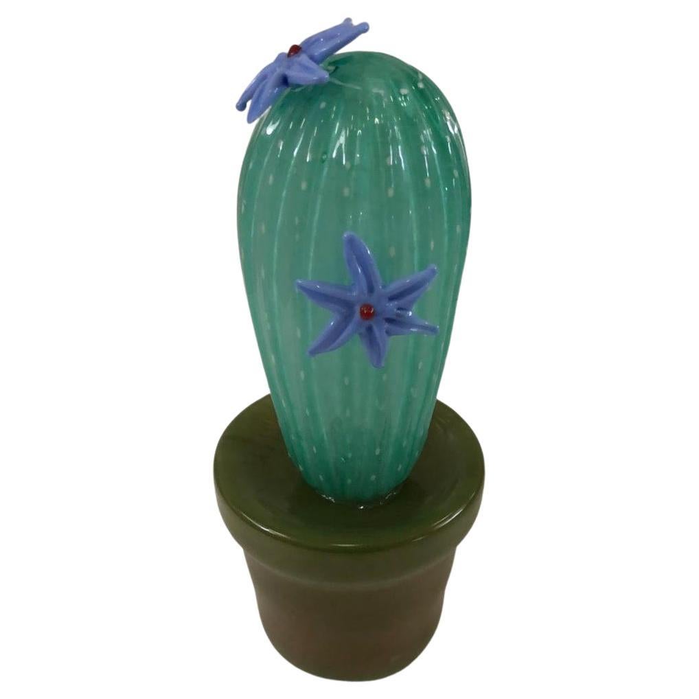 Cactus en verre d'art de Murano vert d'eau, 1990