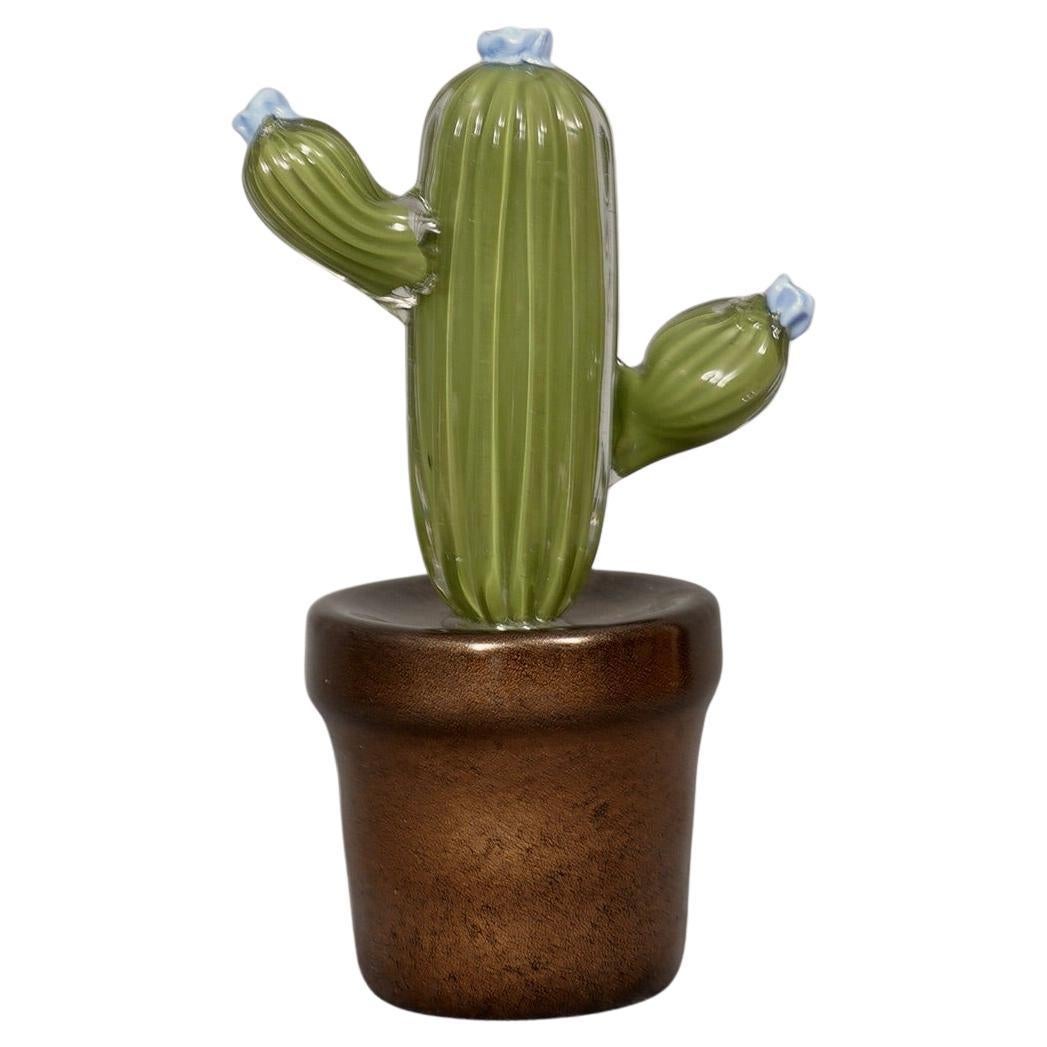 Pianta di cactus verde acqua in vetro artistico di Murano, 1990 in vendita