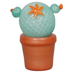 Pianta di cactus verde acqua in vetro artistico di Murano, 1990