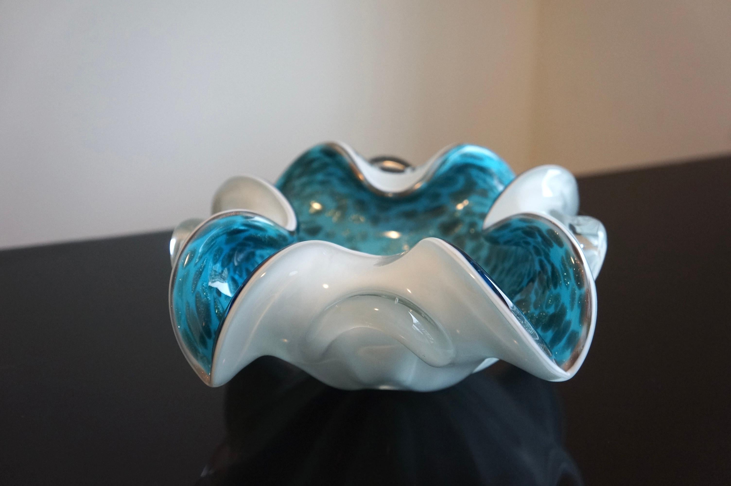 Mid-Century Modern Murano Art glass White And Blue with Aventurine speckles  For Sale