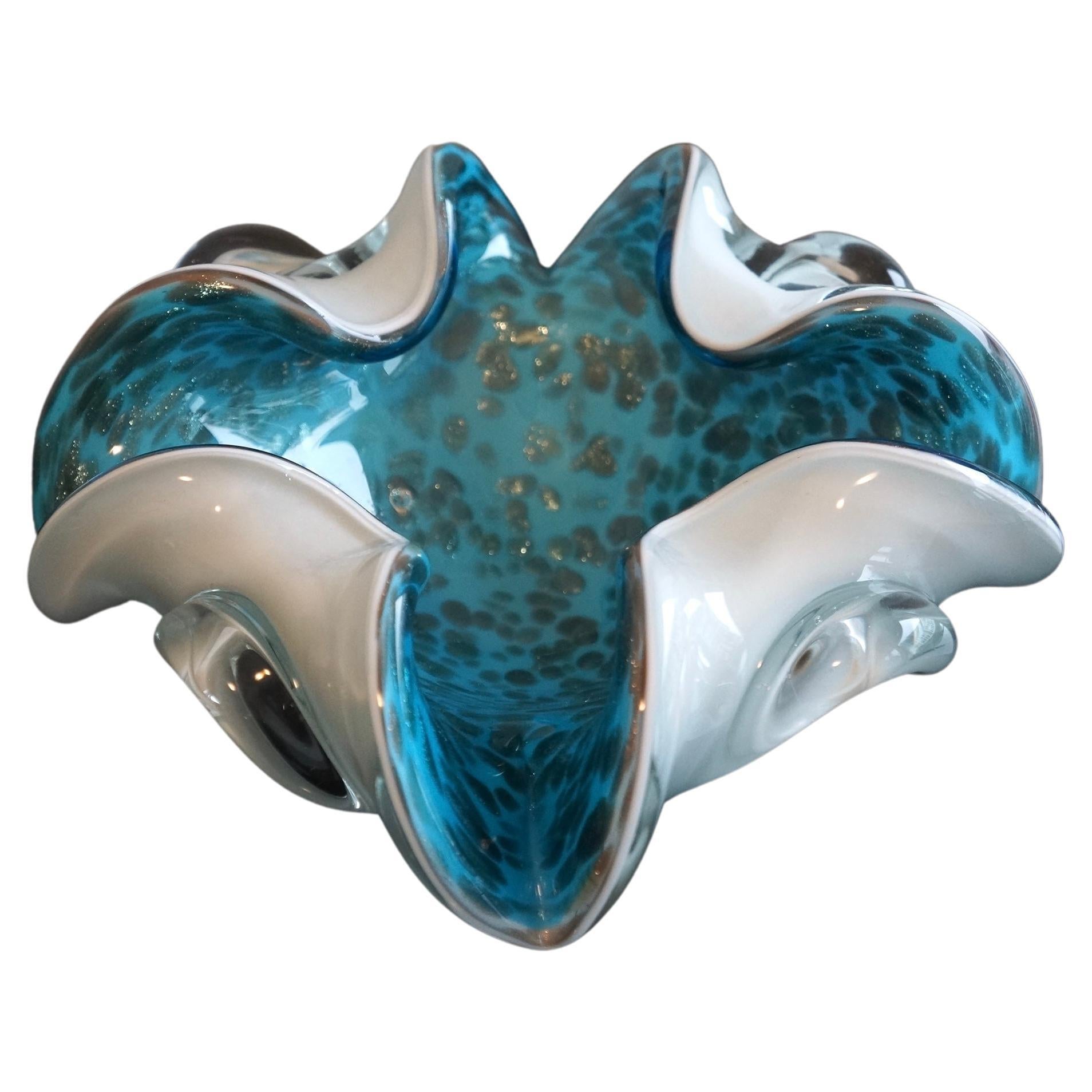 Murano Art glass White And Blue with Aventurine speckles  For Sale