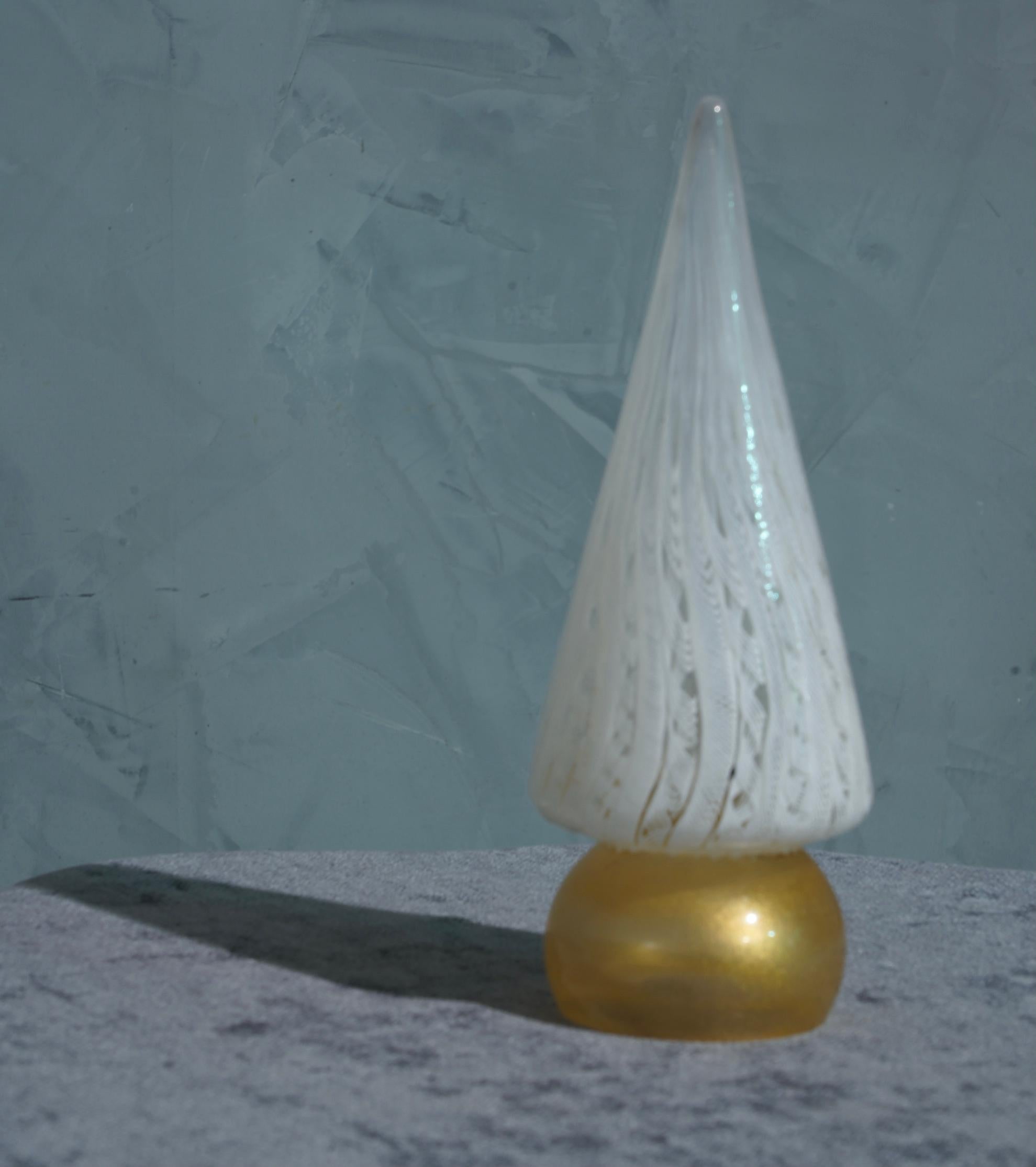 Mid-Century Modern Murano Art Glass White and Gold Tree Sculpture, 1980 For Sale