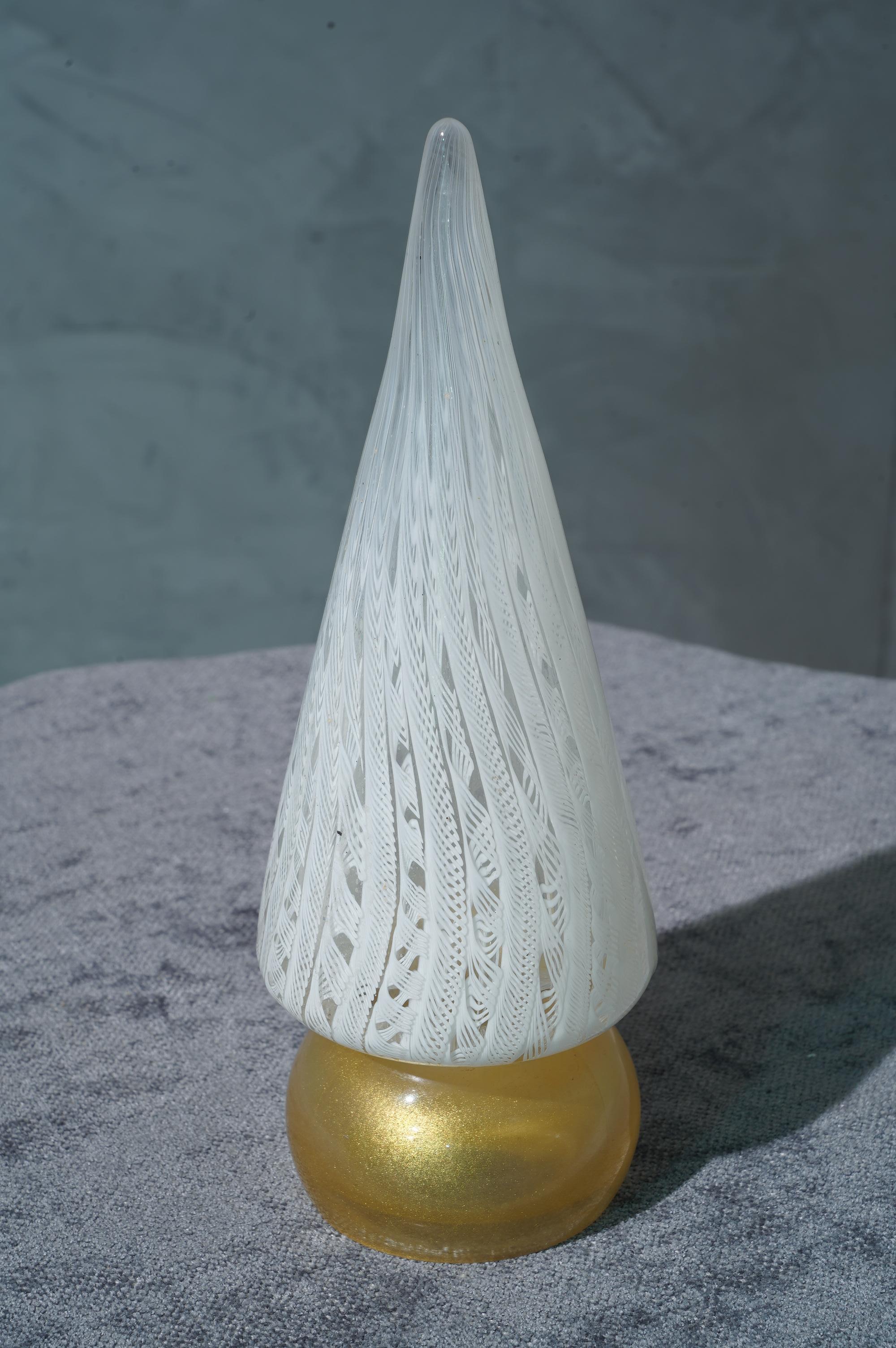 Murano Glass Murano Art Glass White and Gold Tree Sculpture, 1980 For Sale