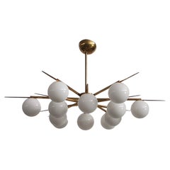Murano Art Glass White Color and Brass Mid-Century Chandelier, 2020