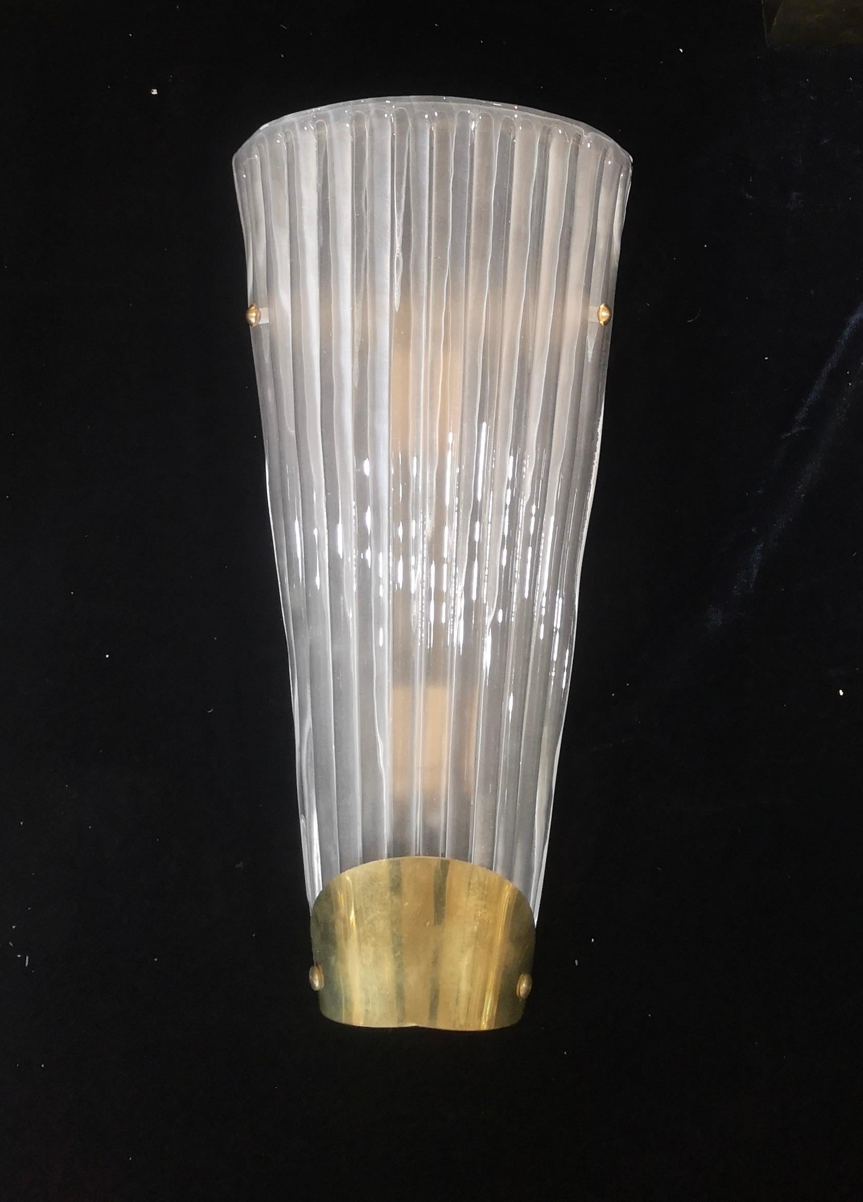 Italian Murano Art Glass White Color and Brass Wall Light, 2000 For Sale