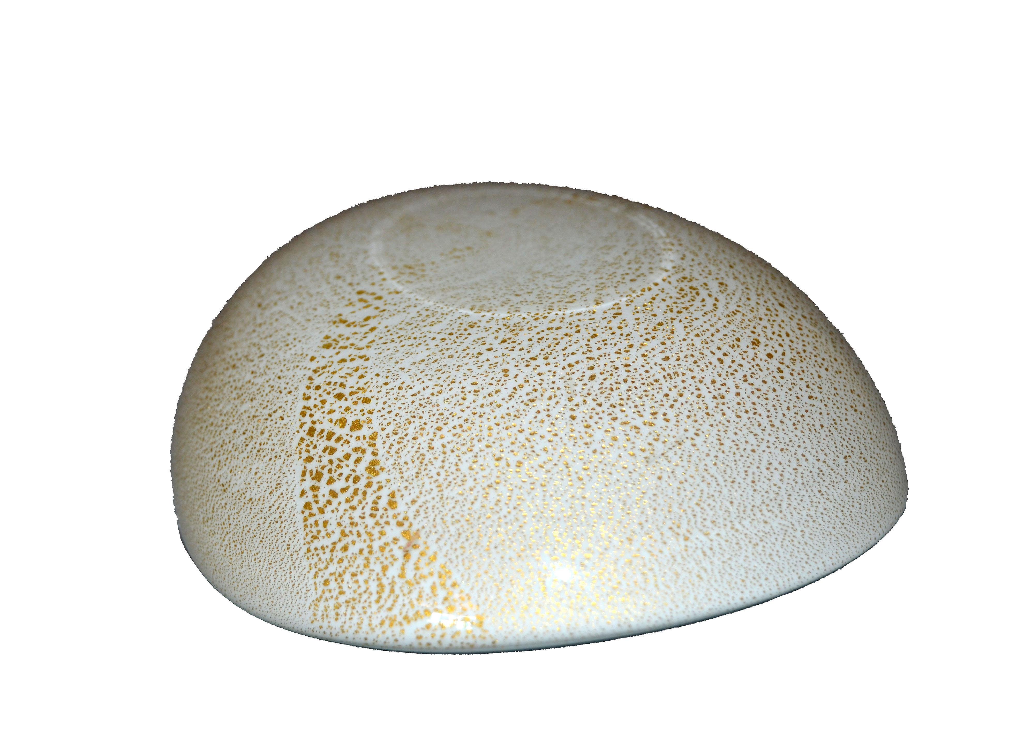 Murano Art Glass White and Gold Flecks Catchall, Bowl Inspired, Alfredo Barbini 1