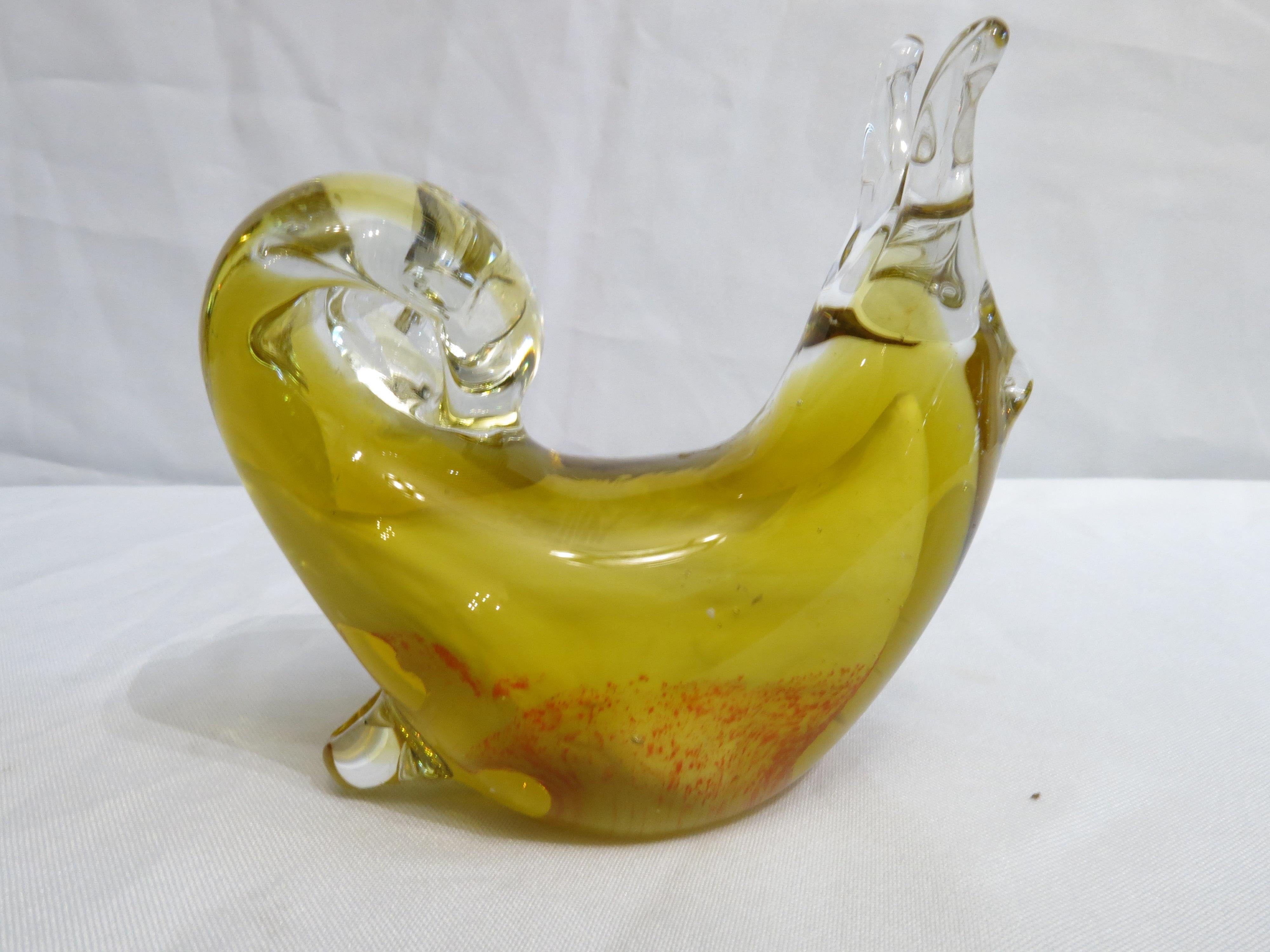 Italian Murano Art Glass Yellow and Transparent Seashell For Sale