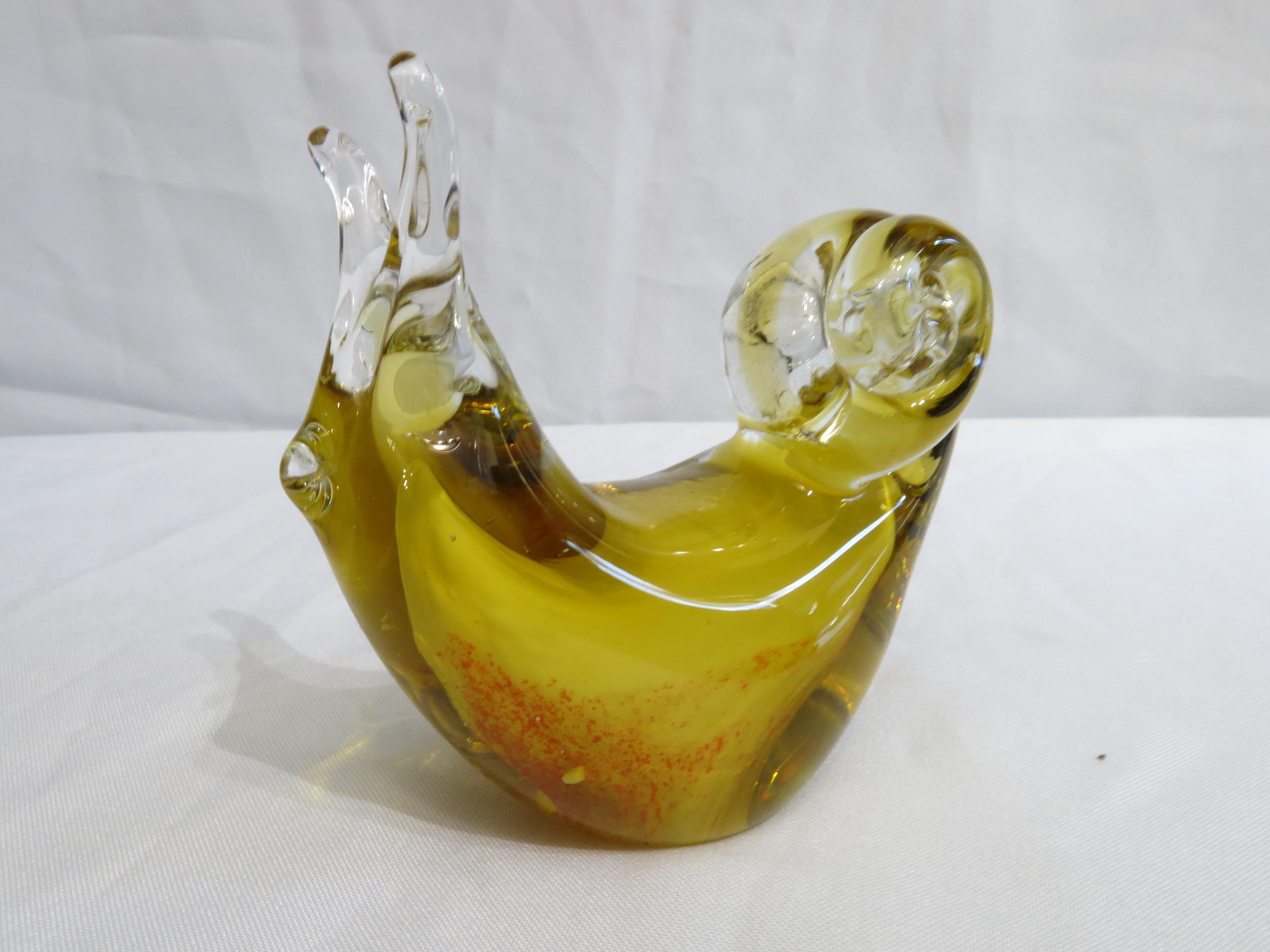 20th Century Murano Art Glass Yellow and Transparent Seashell For Sale