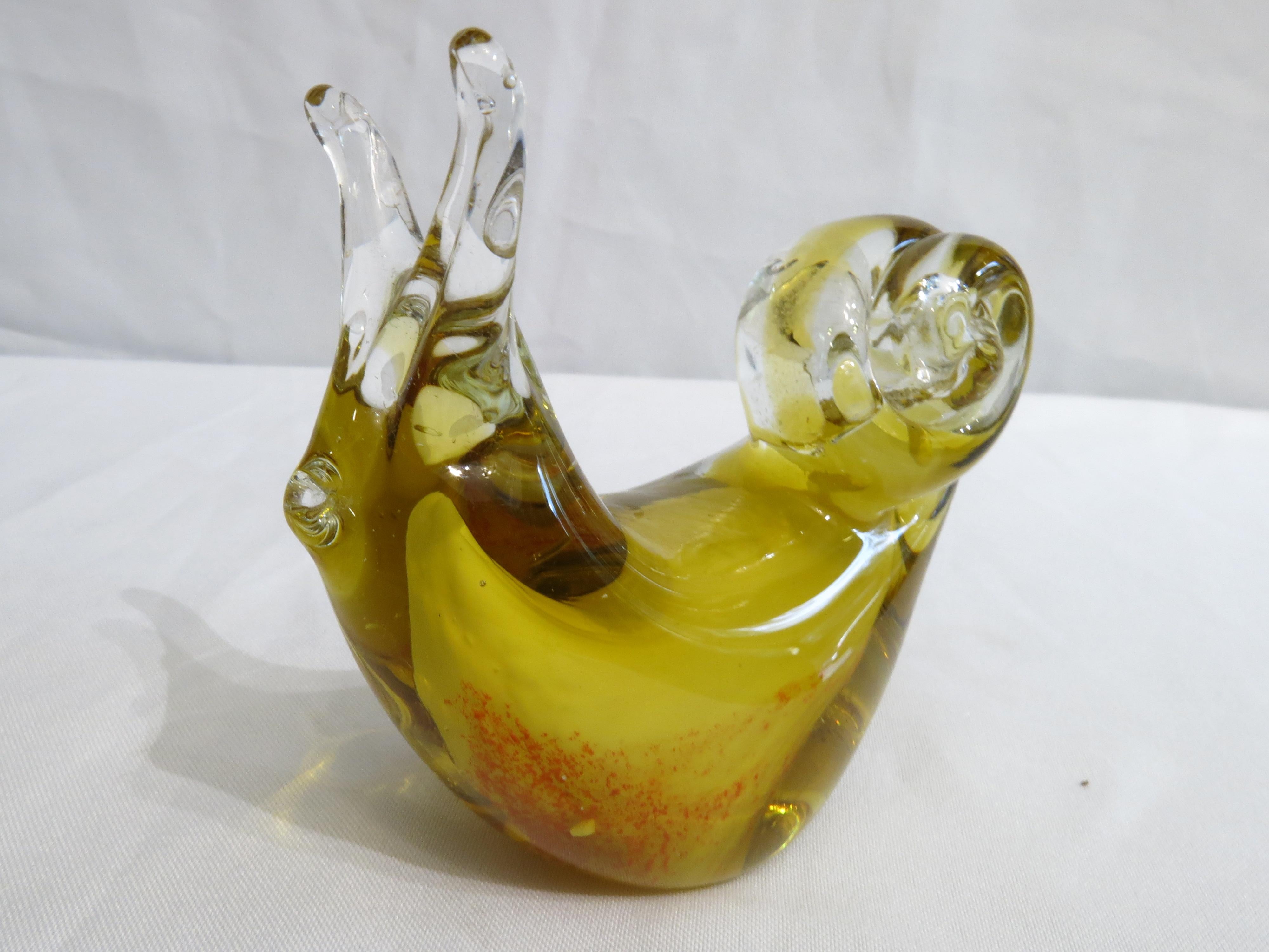 Murano Art Glass Yellow and Transparent Seashell For Sale 1