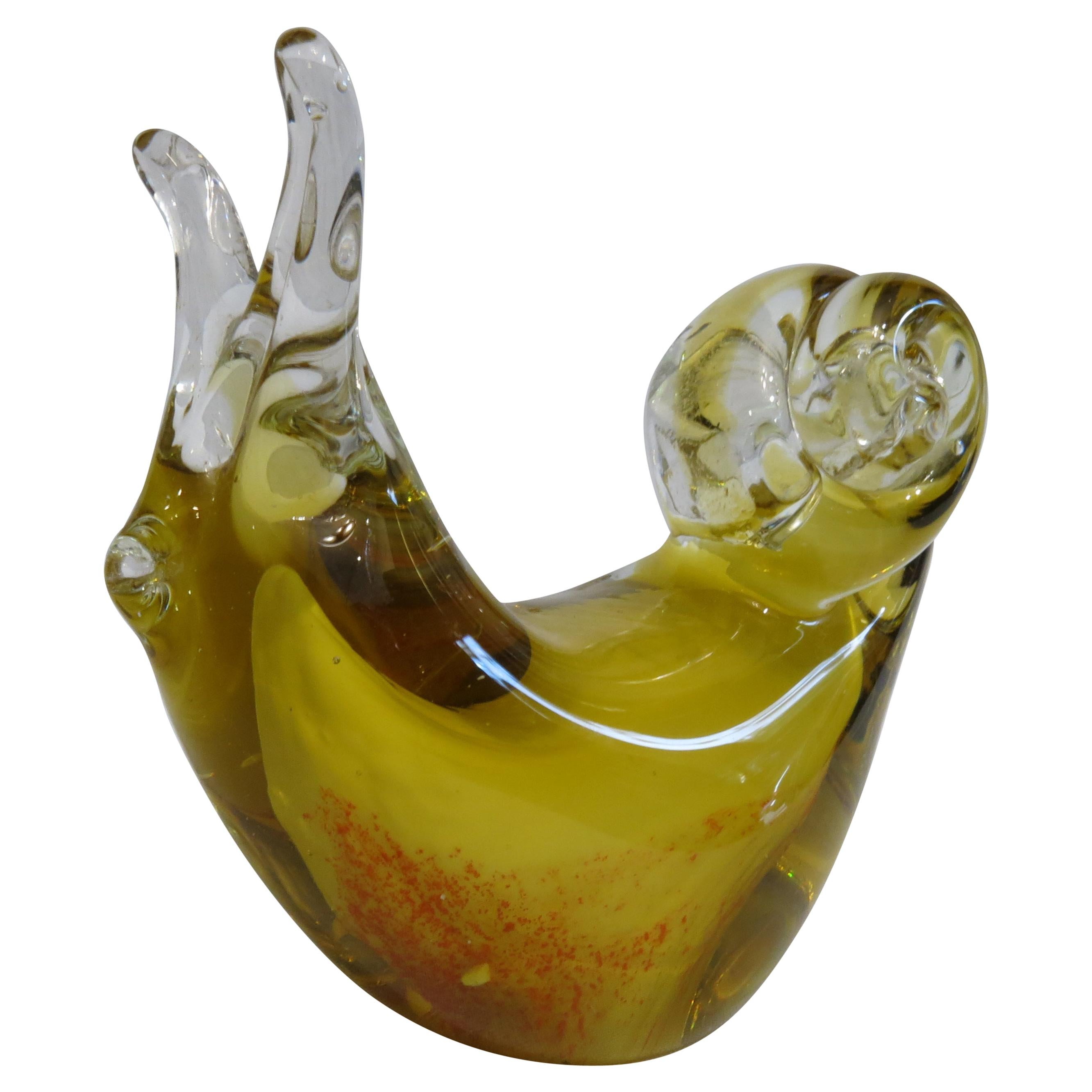 Murano Art Glass Yellow and Transparent Seashell