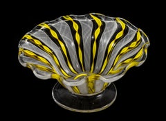 Murano Art glass Zanfirico lattice bowl with aventurine.