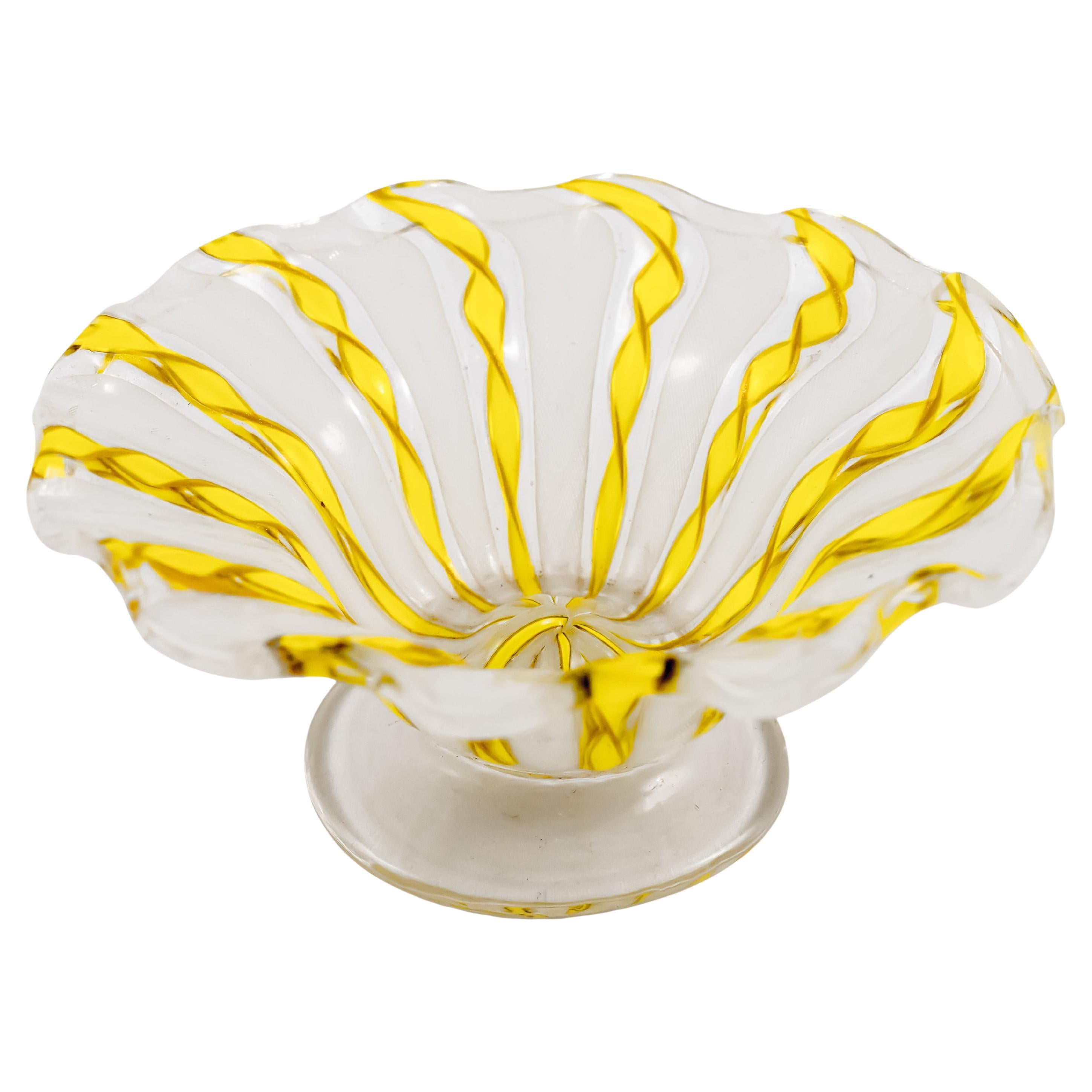 Murano Art glass Zanfirico lattice bowl with aventurine. For Sale