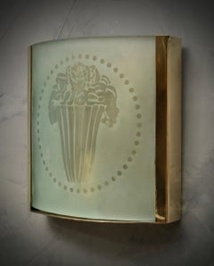 Murano Art Nouveau Square Art Glass and Brass Wall Light and Sconce, 1910