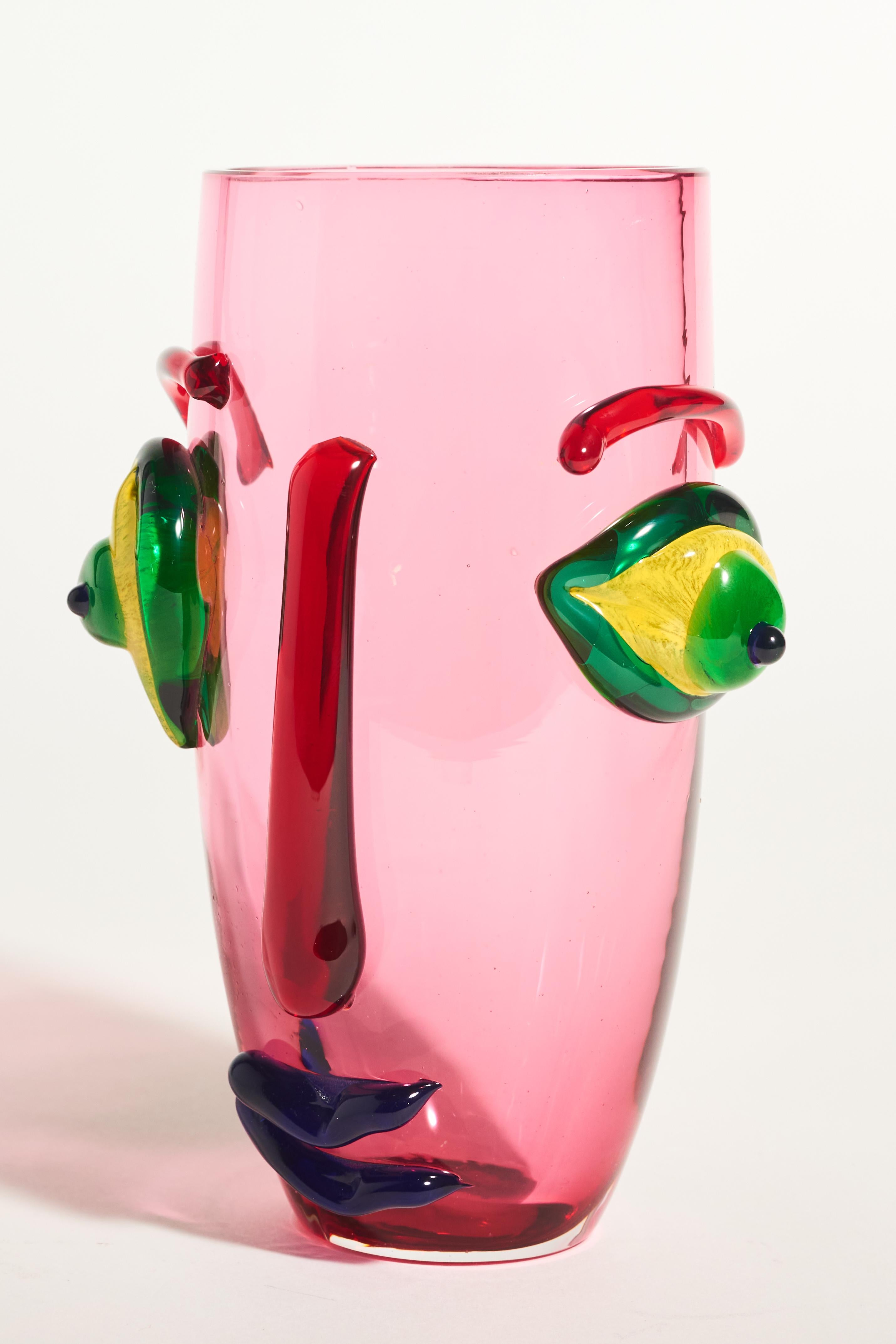 Italian Murano Artist Abstract Face Vase