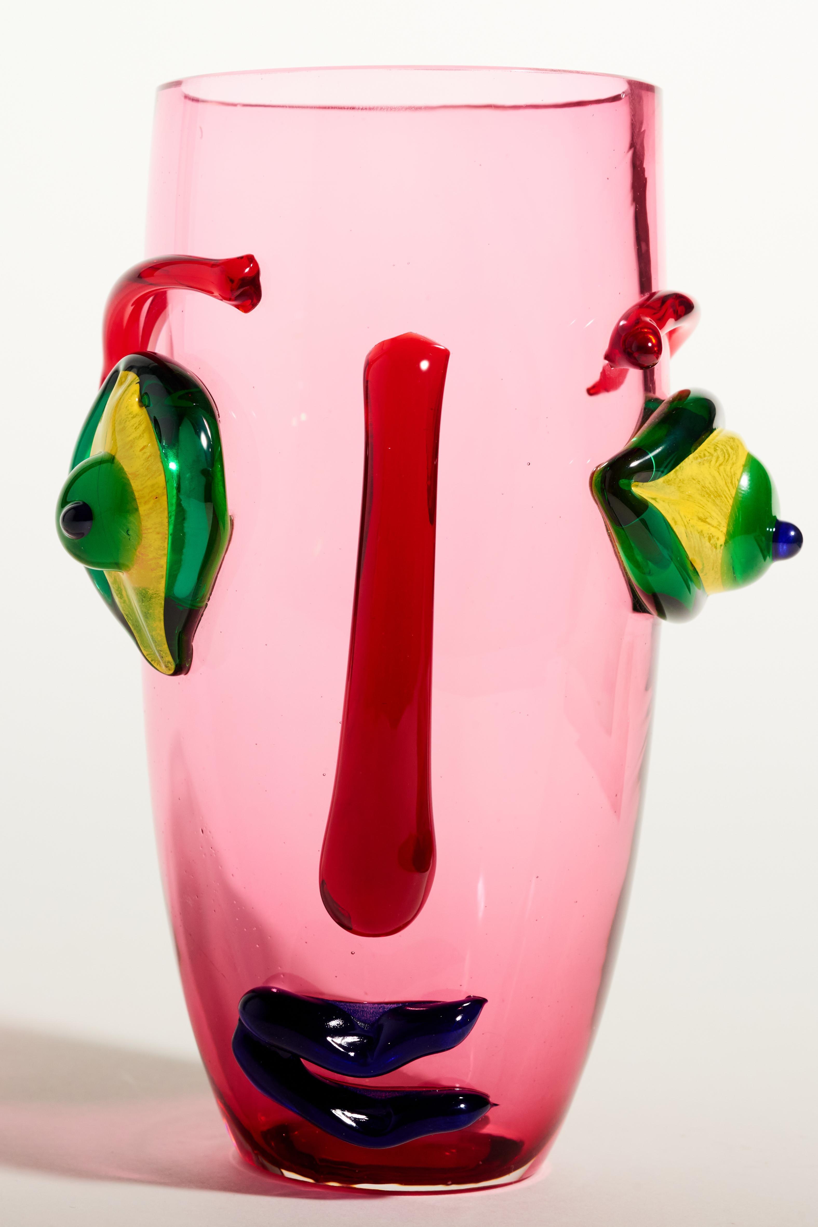 Murano Artist Abstract Face Vase In Excellent Condition In New York, NY
