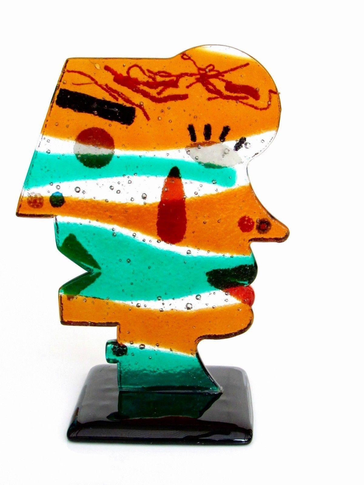 Murano Artist Signed Two Face Art Glass Sculpture Tribute to Picasso at ...