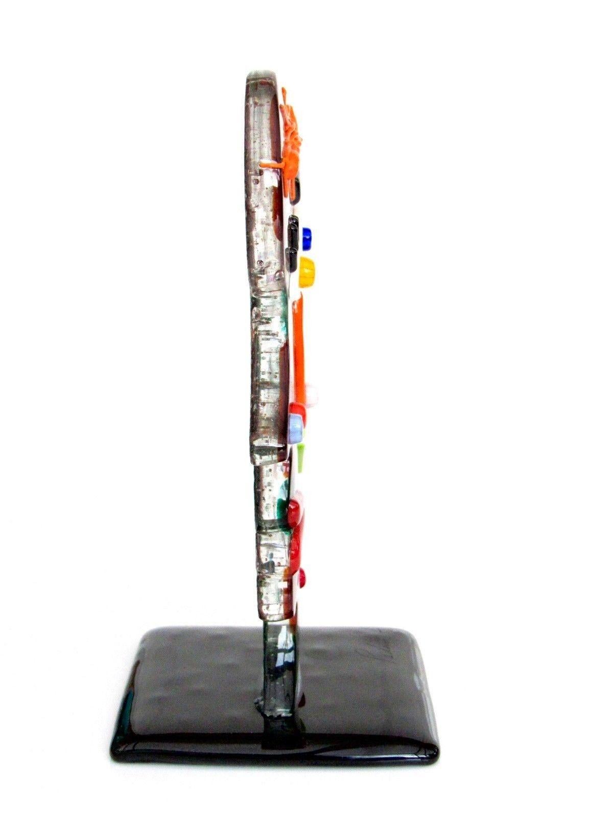 Italian Murano Artist Signed Two Face Art Glass Sculpture Tribute to Picasso