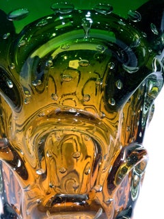 Murano Artistic Blown Glass "Cactus" Vase Green and Amber, circa 1950